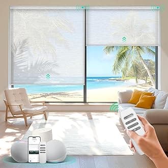 Motorized Roller Shades, Smart Blinds for Windows, Remote Automatic Window Shades, Electric Shades, Light Filtering, Compatible with Alexa Google Apple Home (Light Chaser-Perla Bianca LF)
