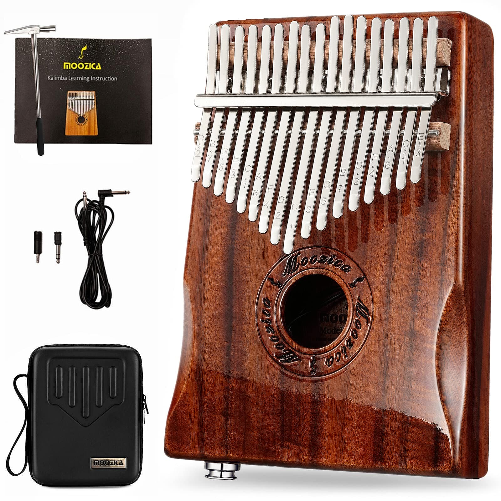 Moozica 17-Key EQ Kalimba, Solid Koa Wood Electric Thumb Piano With Built-in Pickup and Professional Kalimba Case
