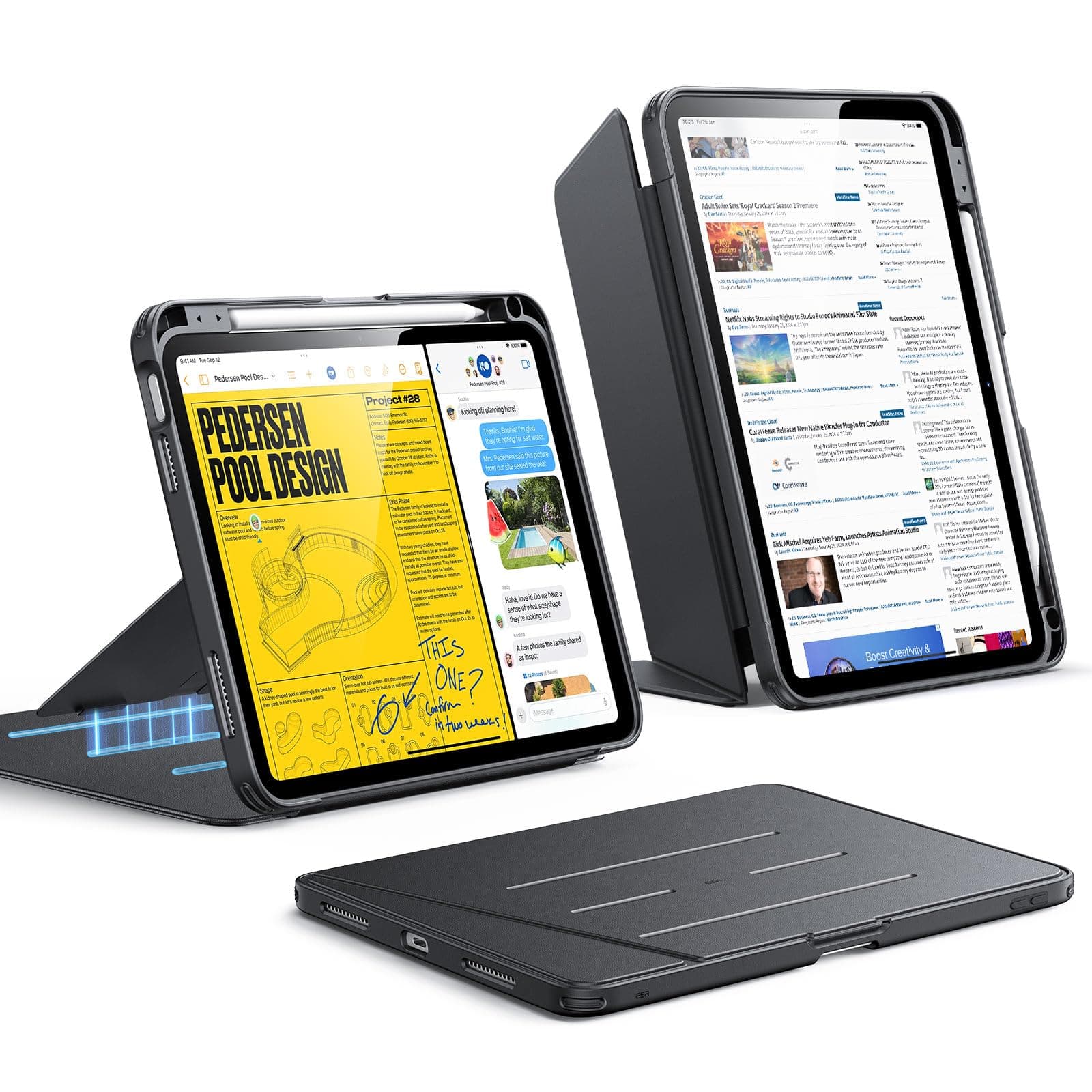 for iPad (A16) 11th Generation Case, iPad (A16) 11th/10th Gen Case (2025/2022), Vertical Stand Cover, Multi Stand Angles, Ultra-Stable Cover with Pencil Holder, Flip Series, Black