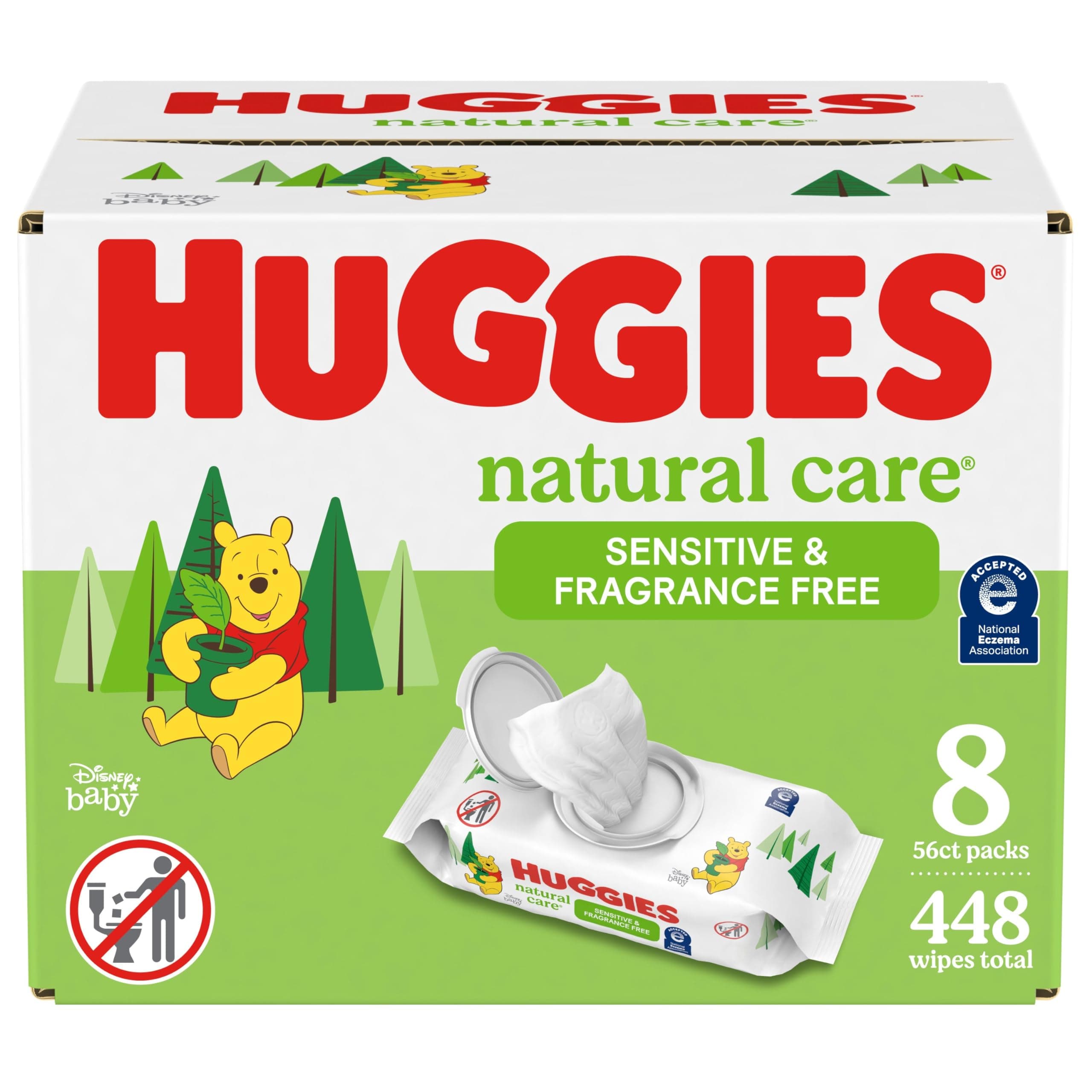 Natural Care Baby Wipes, Disposable Soft Pack (56 Sheets Total), Fragrance-free, Alcohol-free, Hypoallergenic, Pack of 8 (Packaging May Vary)