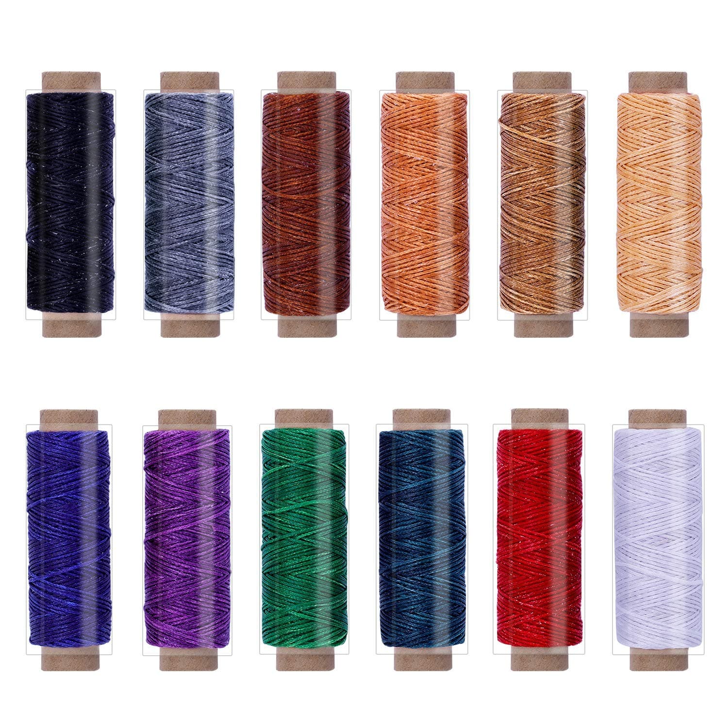 656Yards Leather Sewing Thread, 12 Color Waxed Thread Kit, 150D Sewing Thread for Leather Sewing Waxed Thread Cord for Leather Craft DIY Bookbinding Shoes Repairing Leather Projects, Each of 54 Yards