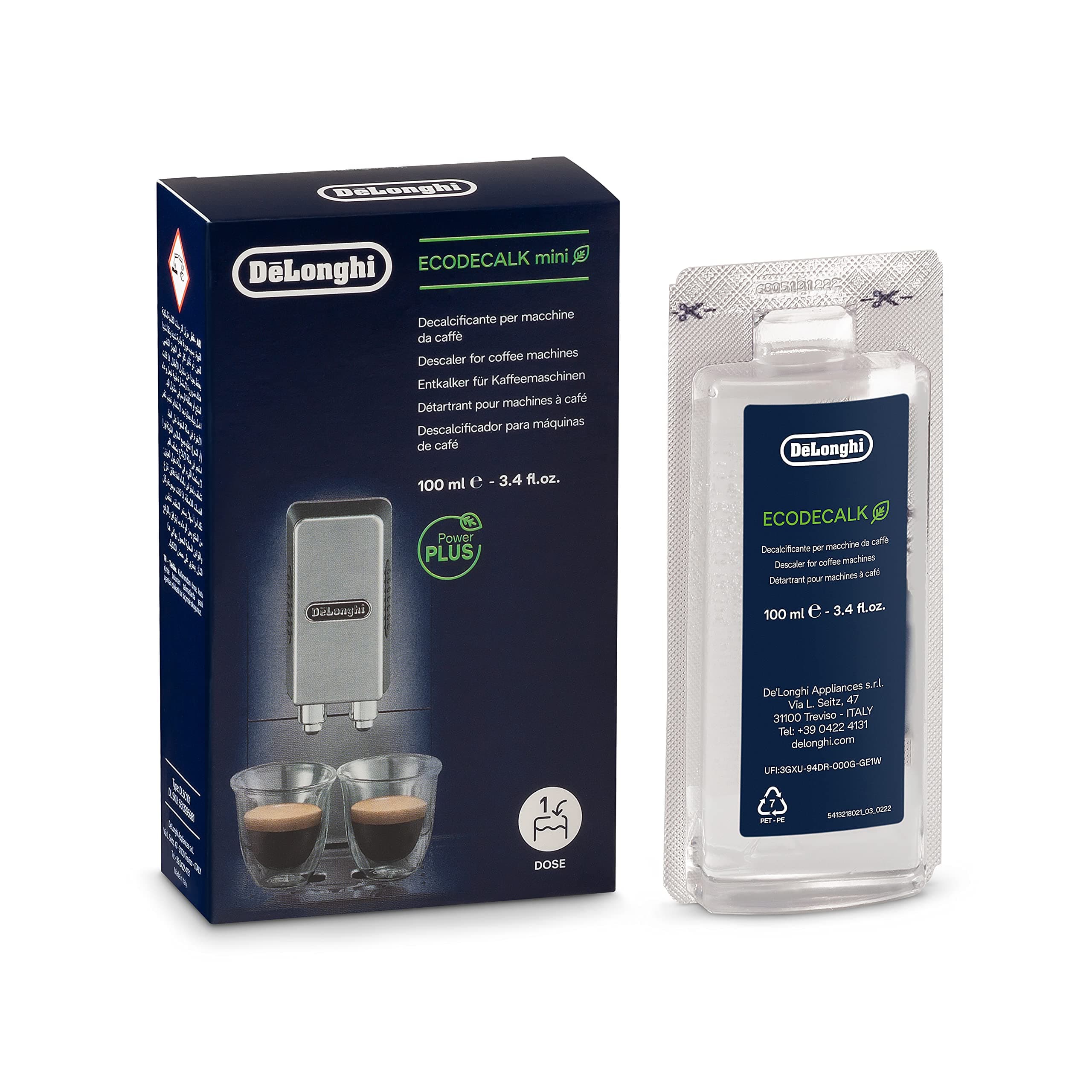 De'Longhi EcoDecalk Mini Descaler DLSC101, 1 Decalcification Dose, Coffee Machine Descaler, Coffee Machine Maintenance Accessory, Plant-Based Ingredients, 100ml