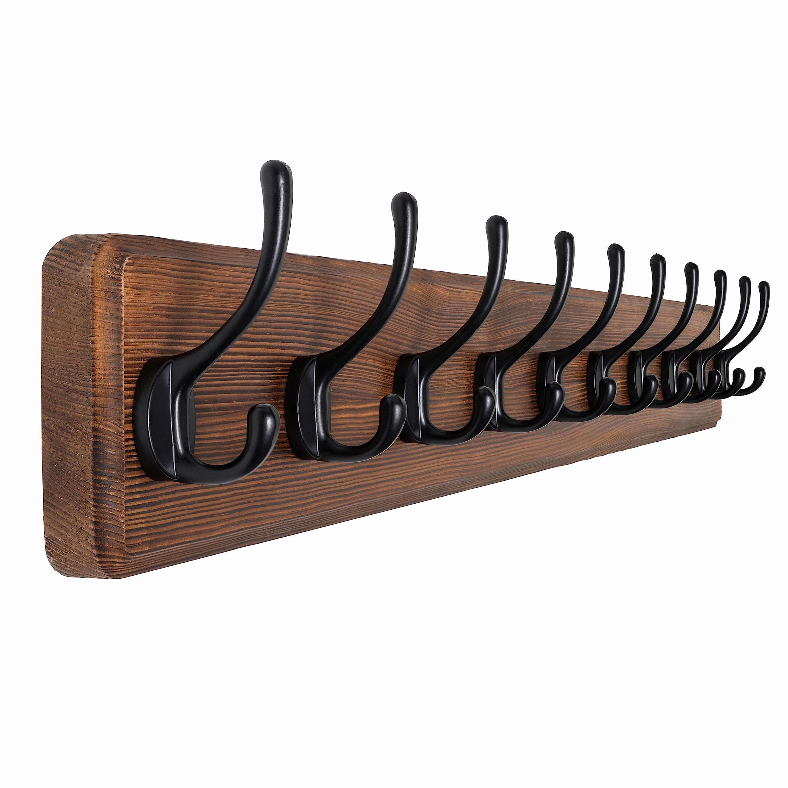 - SKOLOO Farmhouse Style Wall Mounted Coat Rack, 38.6'' Pine Solid Wood Coat Hook Hanger - 10 Hooks for Hanging Clothes Robes Towels Coats