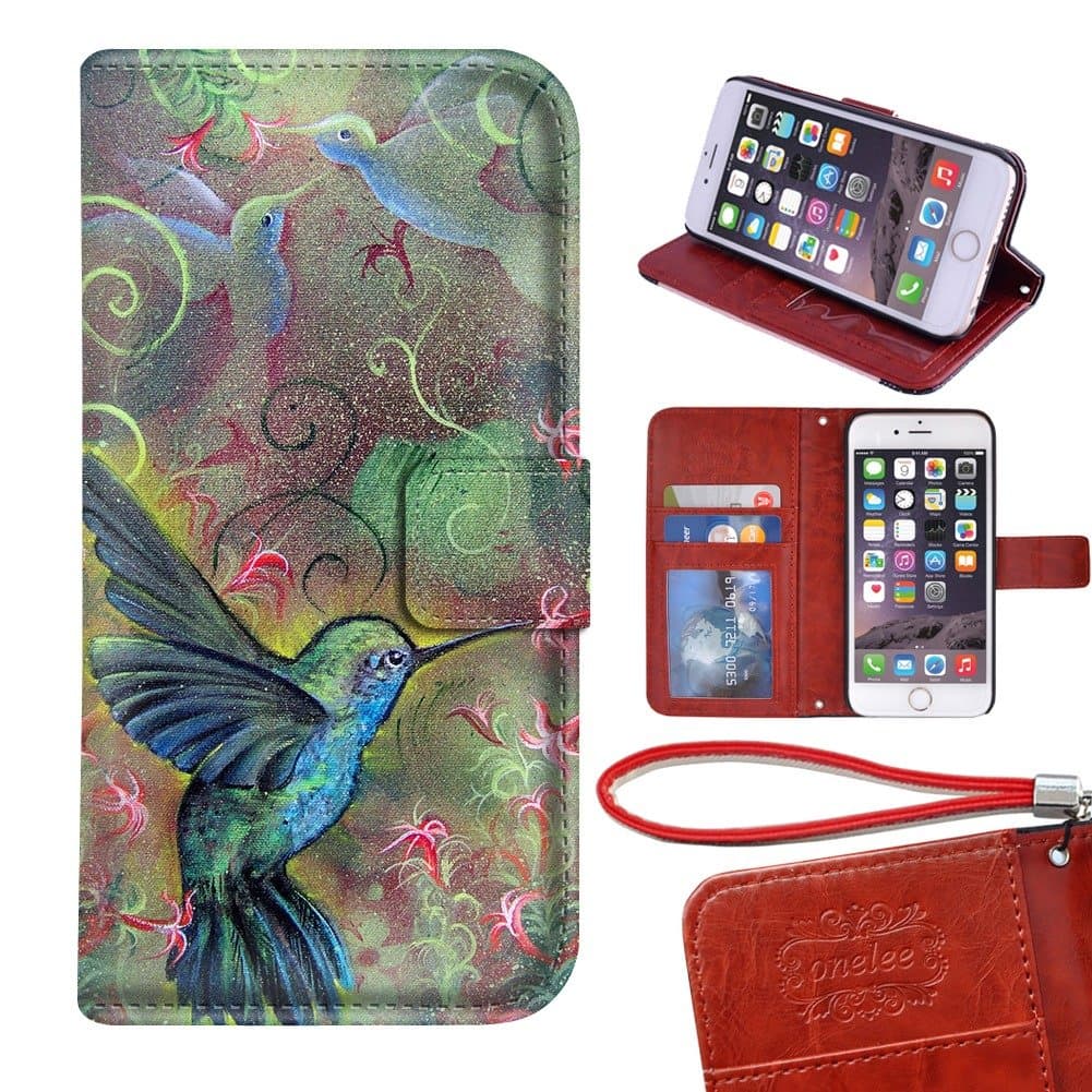 DOFIRI iPhone 6 / 6s Plus Case, Card Slots PU Leather Hummingbird iPhone 6 / 6s Plus Wallet case