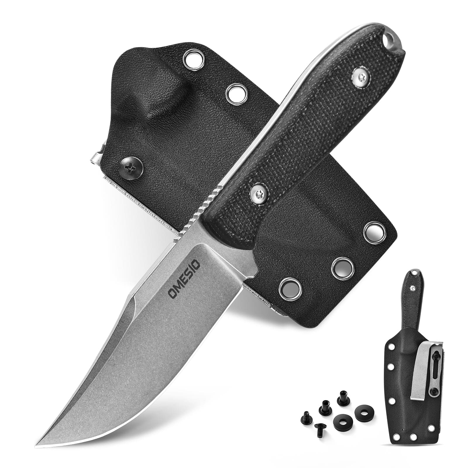 Hunting Knife with Sheath, 3.07" Clip Point D2 Blade Micarta Handle & Lanyard, M-Moon Small Fixed Blade EDC Full Tang Hunting Knife for Camping Survival Hiking