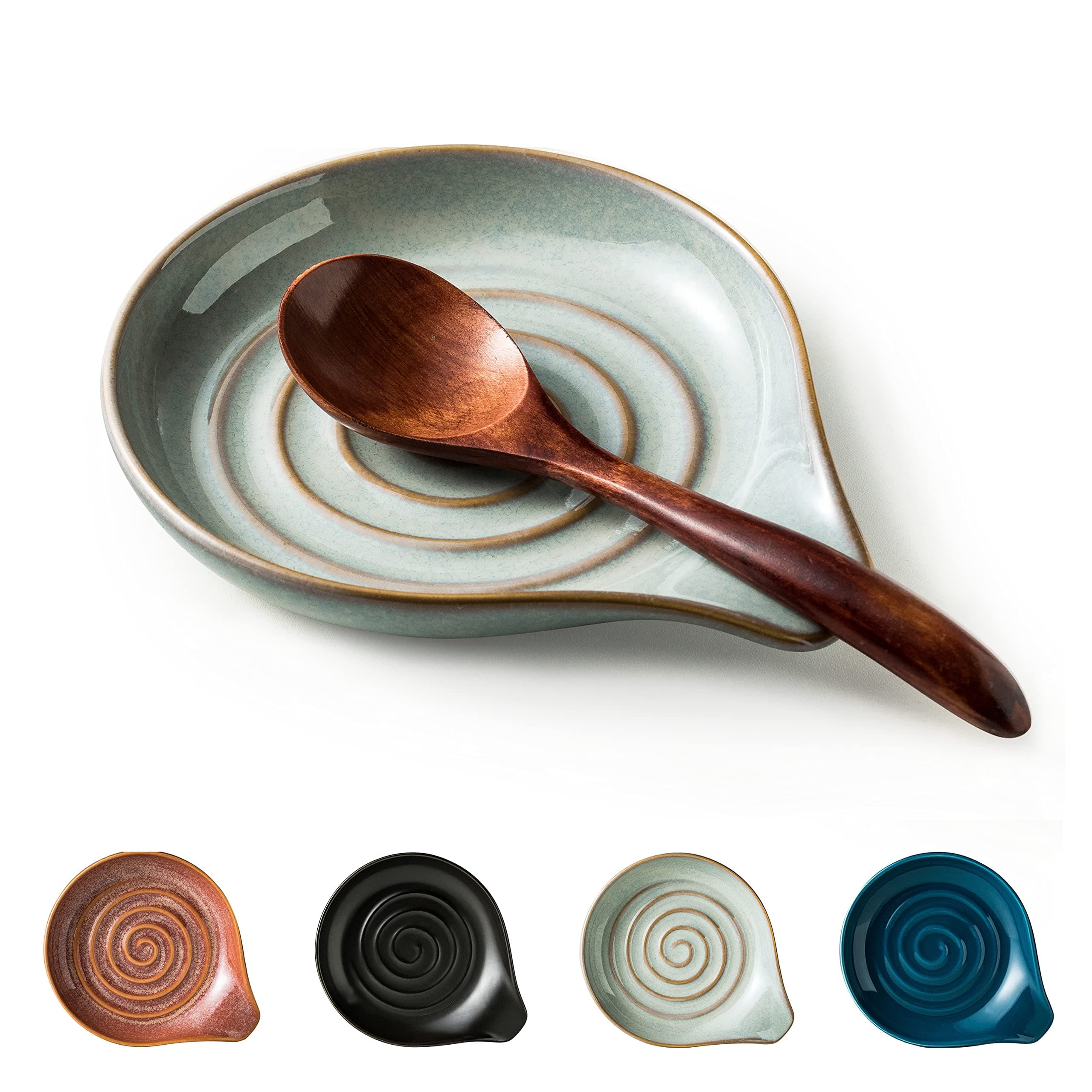 Spoon Rest, Large Ceramic Spoon Holder for Stove Top, Heat-Resistant Cooking Spoon Rest for Kitchen Counter Decor, 5 Inches (Gray)