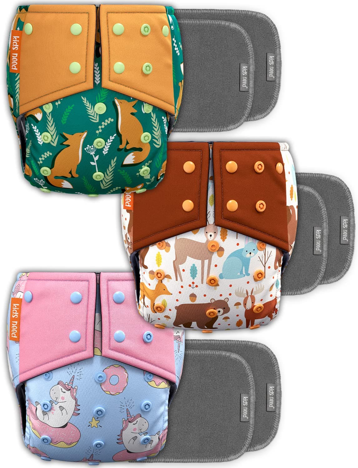 Kids Need Side Leakage Proof cloth diapers for babies 0 to 3 years combo high absorbent 3 reusable diaper 6 insert pack (5-18kg) washable diapers pocket liners cover adjustable freesize 82