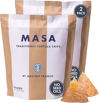 MASA Chips Churro Flavored Corn Tortilla Chips Cooked in Beef Tallow – Seed Oil Free Snack, 2pk×5 oz each– Handmade with Only Naturally Grown Corn, Cinnamon, & Sea Salt, Gluten Free