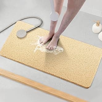 Asvin Soft Textured Bath, Shower, Tub Mat, 35x16 Inch, Phthalate Free, Non Slip Comfort Bathtub Mats with Drain, PVC Loofah Bathroom Mats for Wet Areas, Quick Drying