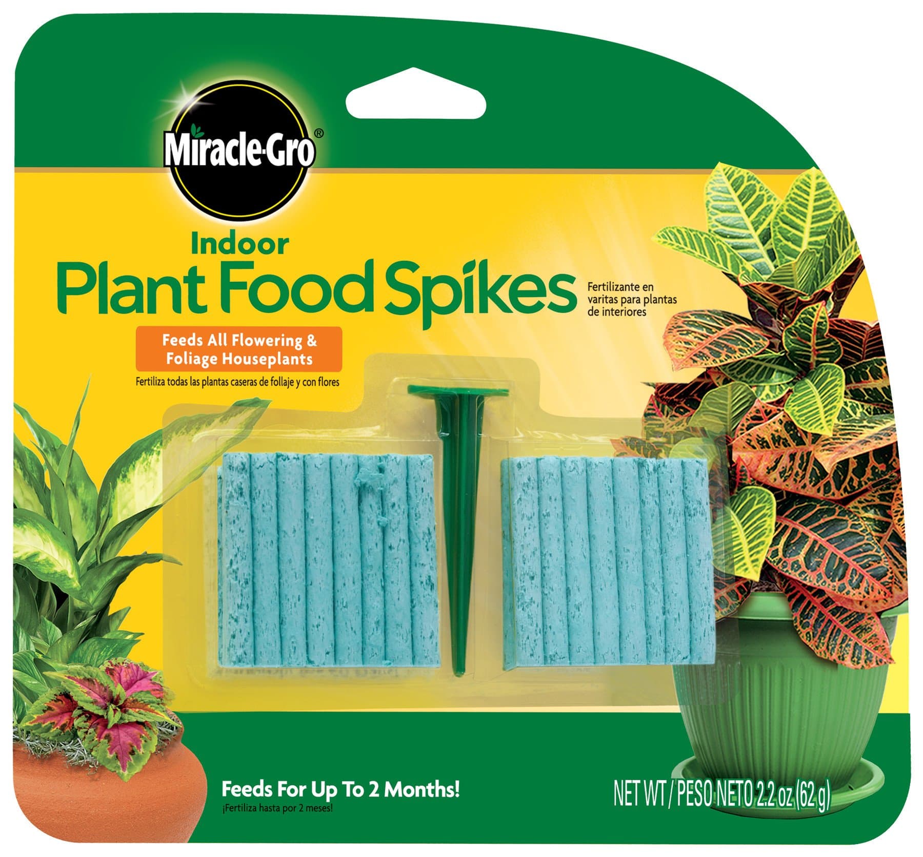 Miracle-Gro Indoor Plant Food Spikes, Includes 48 Spikes - Continuous Feeding for all Flowering and Foliage Houseplants - NPK 6-12-6, Pack of 1.