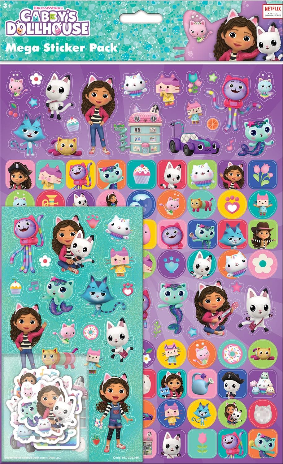 Paper Projects 01.70.22.036 Gabby's Dollhouse Mega Pack | Three Types of Stickers (Around 150 Total) | Reusable on Non-Porous Surfaces, 35cm x 23cm