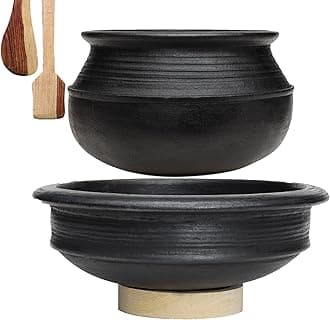 Craftsman India Online Deep Burned Clay Handi/Pot For Cooking And Serving Combo 1 & 2 Liter, Black,Uncoated