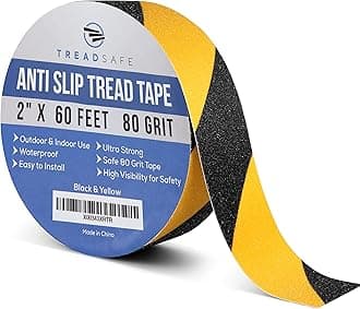 TREADSAFE Anti Slip Safety Tape for Steps - Black and Yellow Grip Tape, Caution Tape Adhesive Step Tape, Hazard Grip Tape, Stairs Safety Tape (2" x 60 FT Roll)