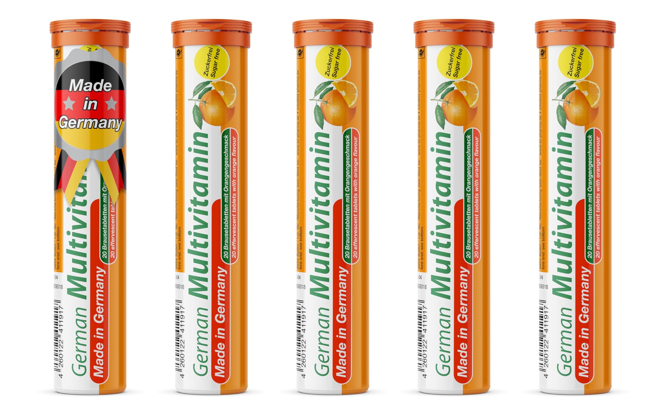 T&D German Multvitamin 10 Vitamins - 100 Vegan Drink Effervescent Tablets - Orange Flavor - Made in Germany