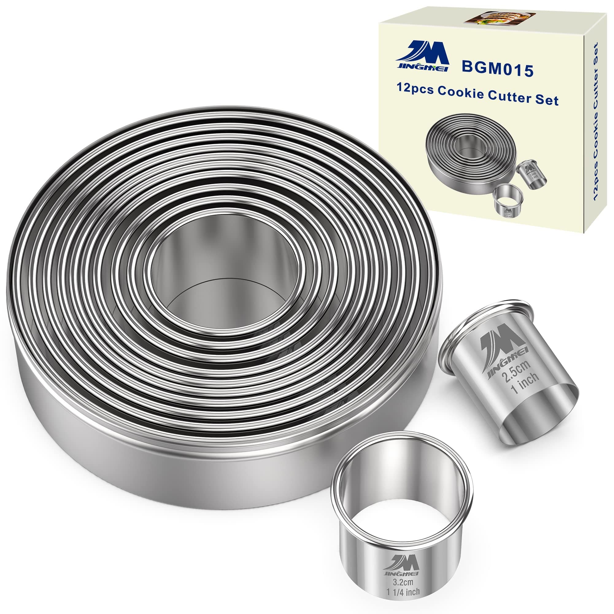 Round Cookie Biscuit Cutter Set 12 Pieces Graduated Circle Pastry Cutters 18/8 Stainless Steel Cookie Cutters1inch - 4 1/2inch Donut Cutter Ring Molds GIFT Package