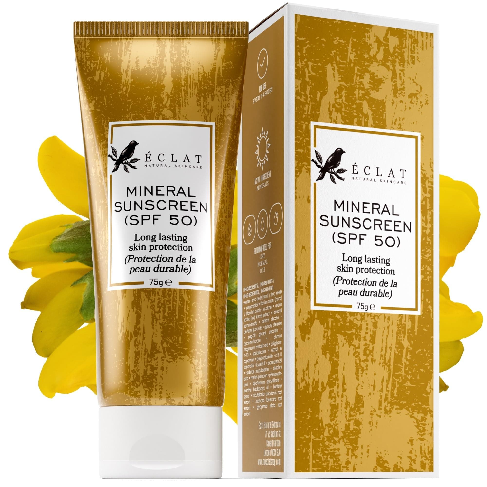 Mineral Sunscreen SPF 50 Sunblock by Eclat – Natural SPF 50 Sun Lotion with Anti Ageing Sun Protection Antioxidants and Mineral Sunscreen Face Soothing Breathable Formula for Sensitive Skin