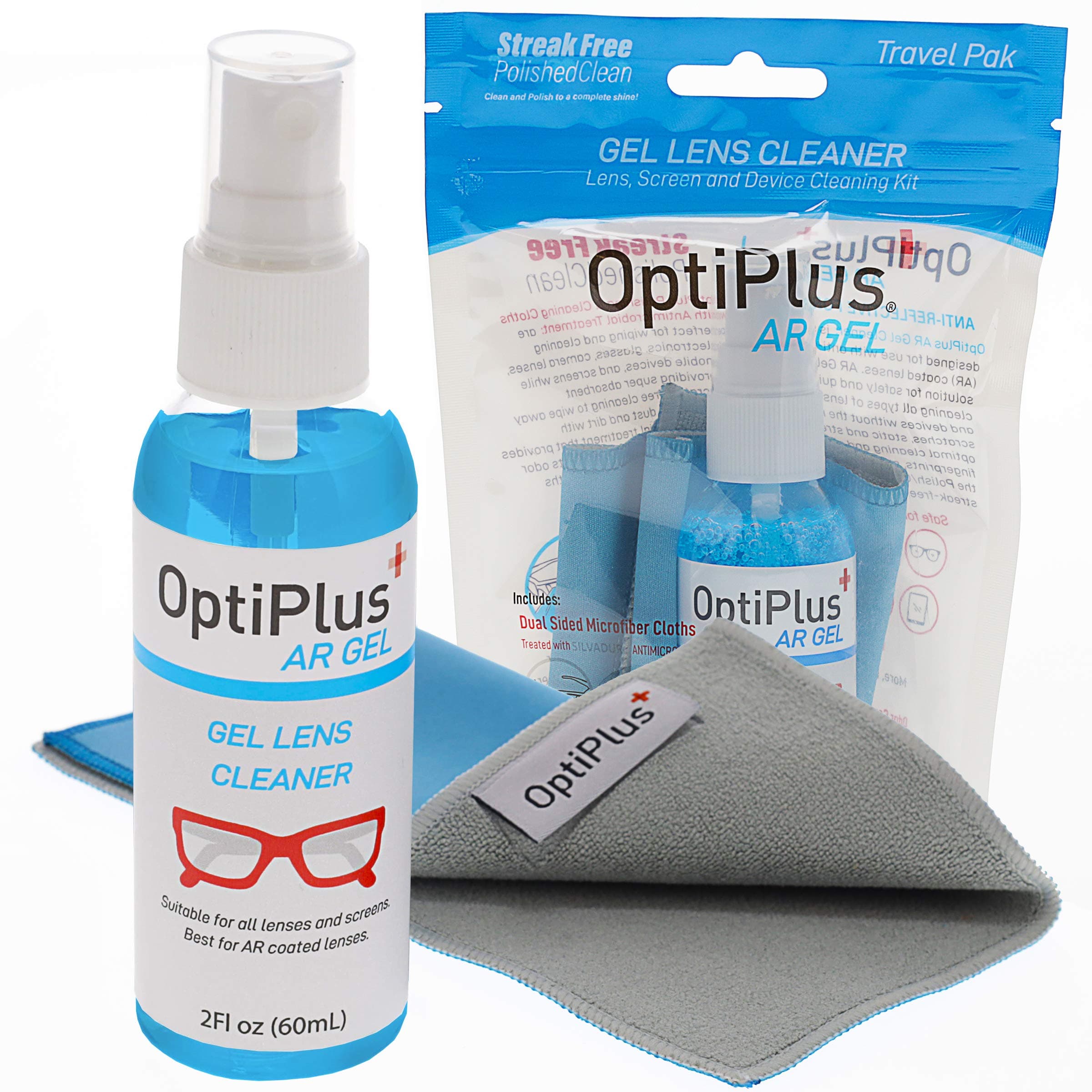 OptiPlus Anti-Reflective Gel Lens Cleaner and Dual-Purpose Microfiber Cloth | Streak-Free Glasses Cleaner