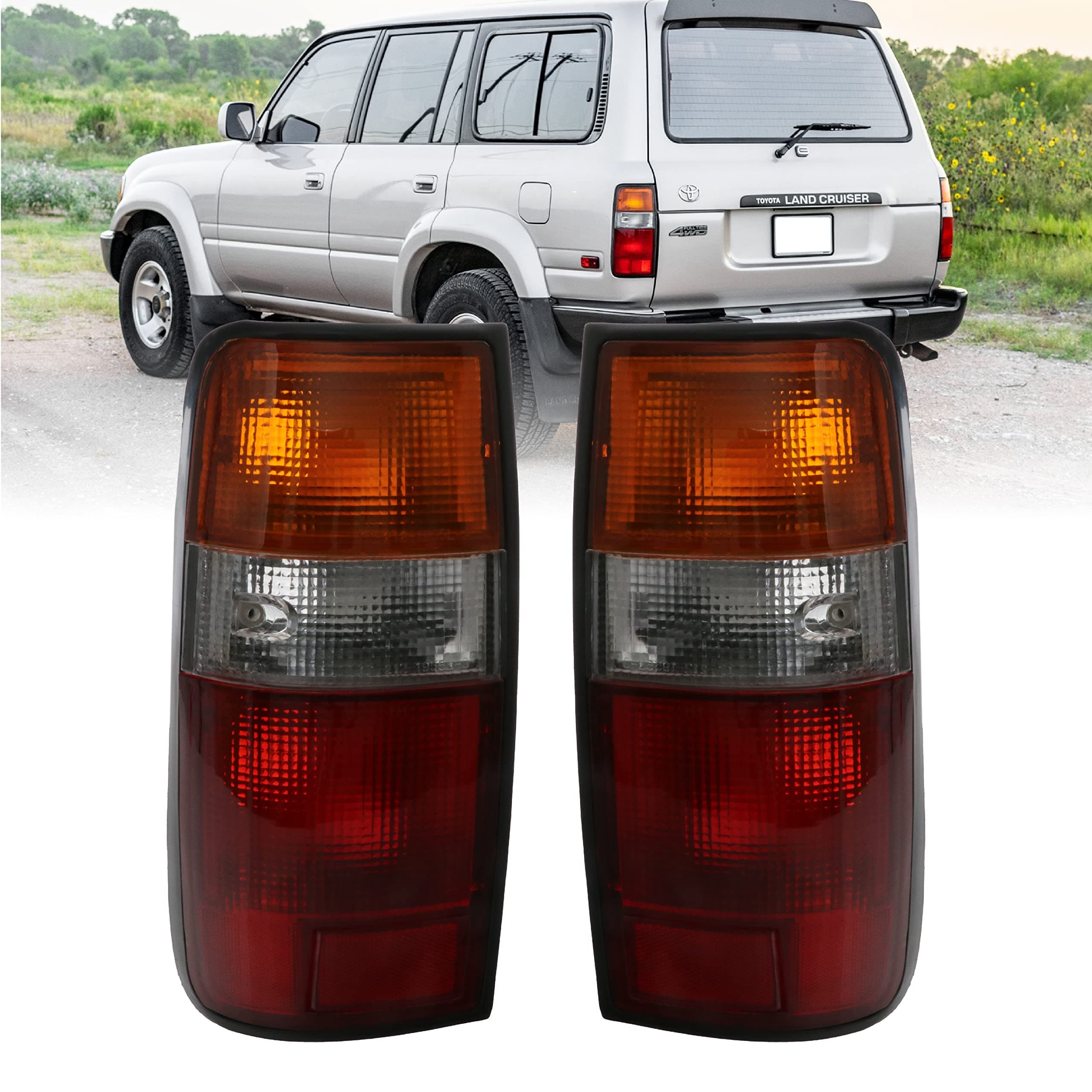 USR UNIQUE STYLE RACING DEPO FJ80 Tail Lights - Replacement Rear Tail Lamps Set (Left + Right) Compatible with 1991-1997 Toyota Land Cruiser 80 FJ82 and 1996-1997 Lexus LX450