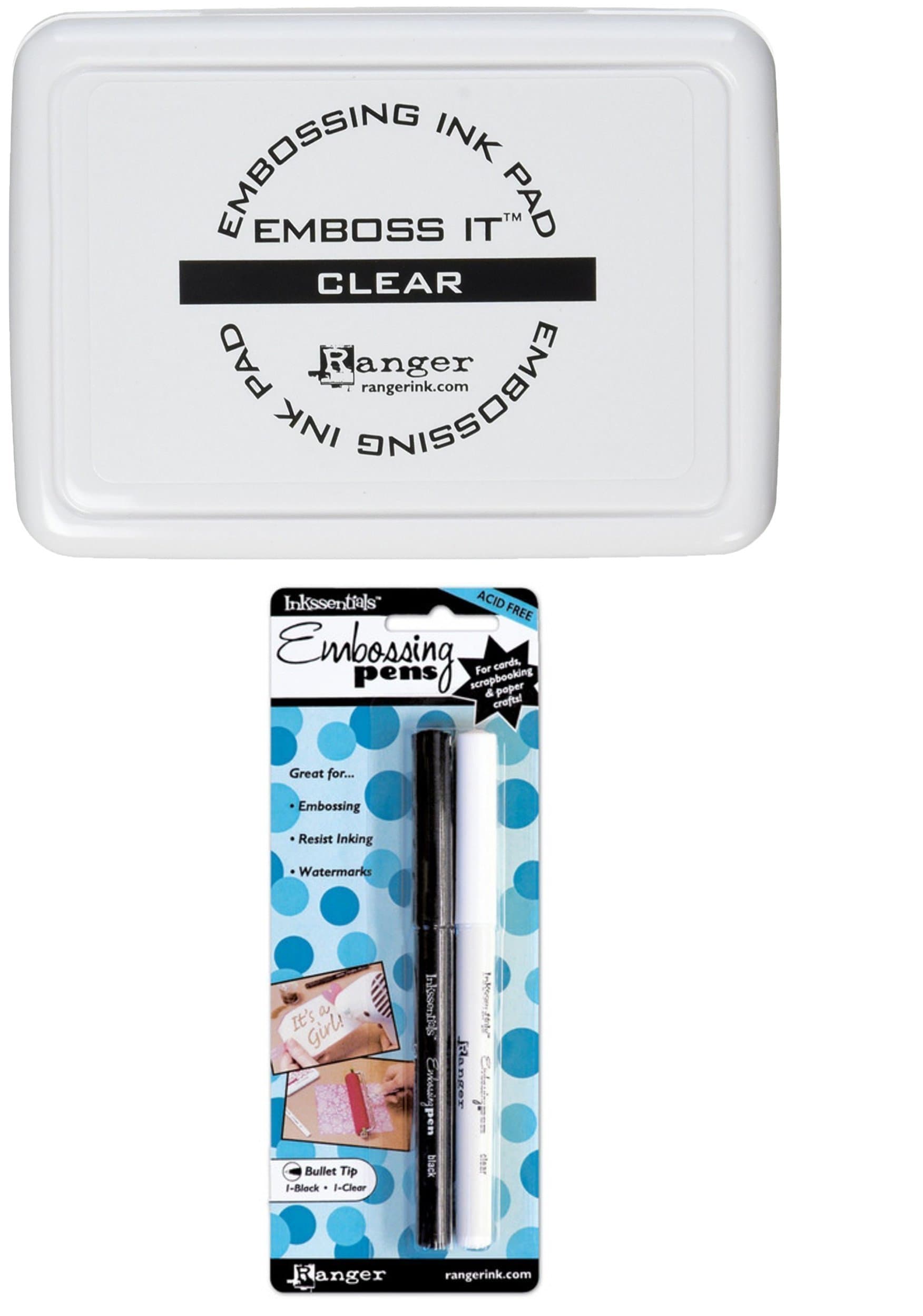 Ranger Emboss It Foam Pad, Clear AND Inkssentials Embossing Pens, 2-Pack, Black And Clear