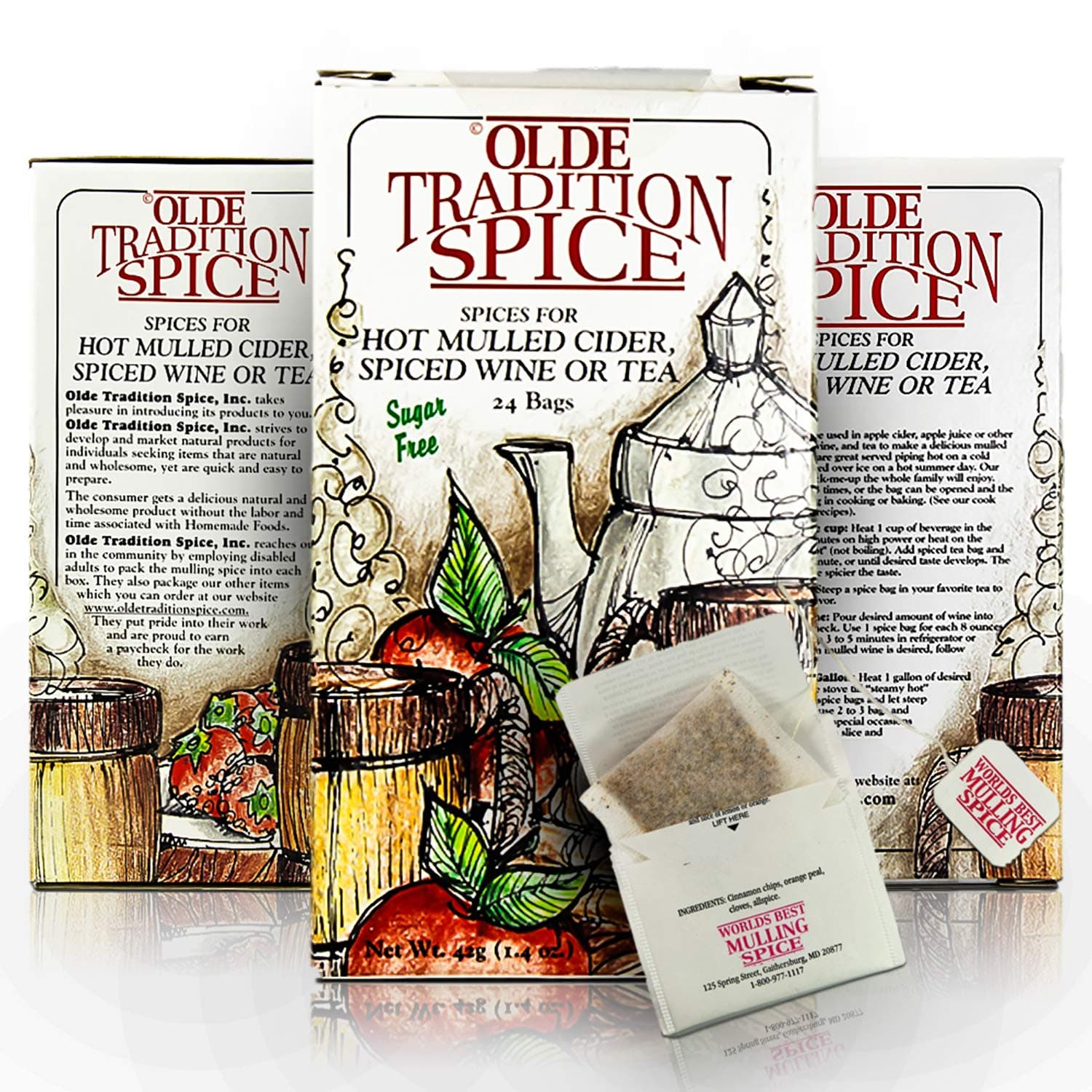 Olde Tradition Spice: Mulling Spices in Tea Bags for Apple Cider, Mulled Wine, Glühwein, Hot Toddy Holiday Drink - Sugar-Free & Caffeine-Free - 24 Count
