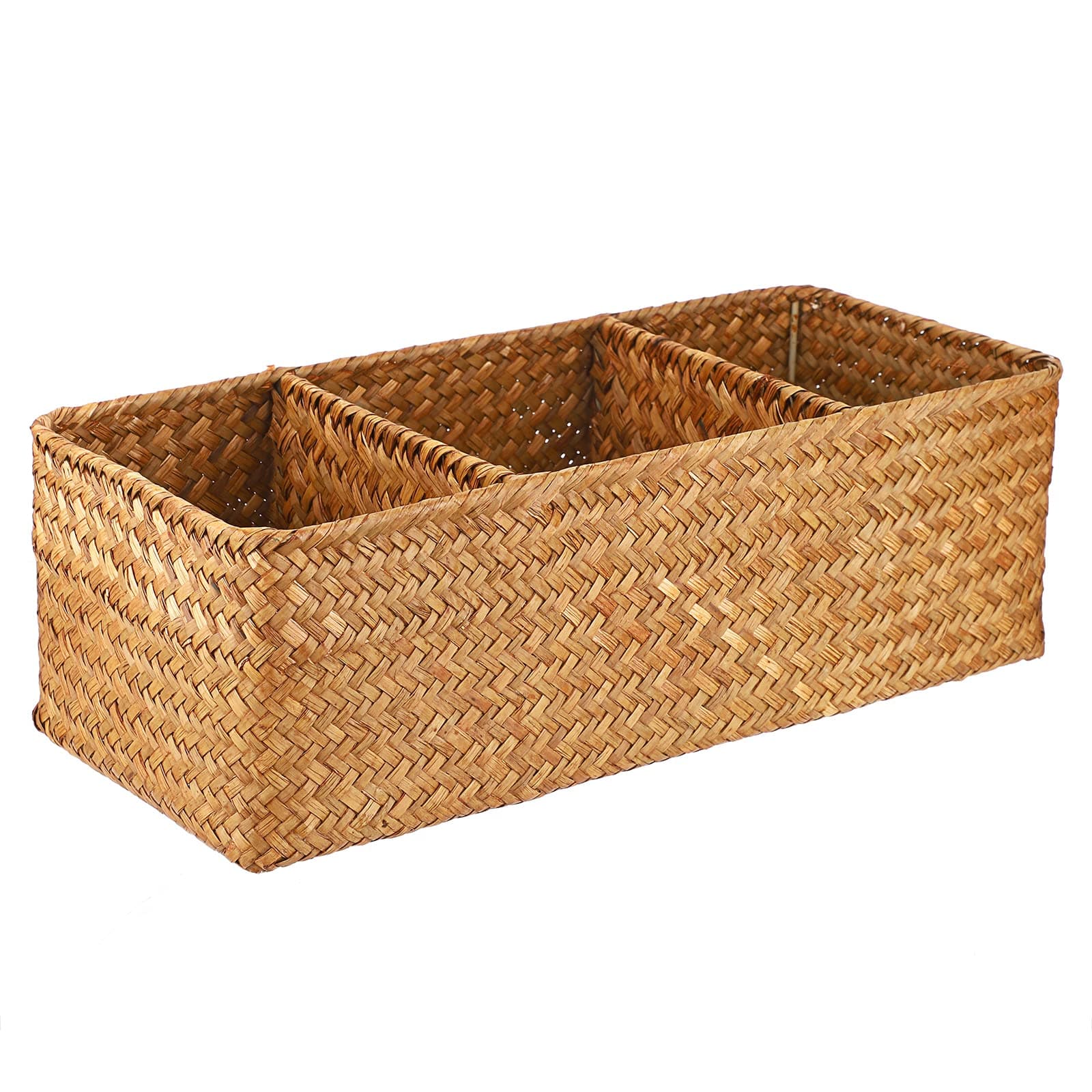 Hipiwe Seagrass Nesting Storage Basket - 3 Compartment Hand-Woven Wicker Storage Bin Home Organizer Bins for Shelves, Kitchen Cabinets, Pantry, Bathroom, Closets Organizer (Caramel)