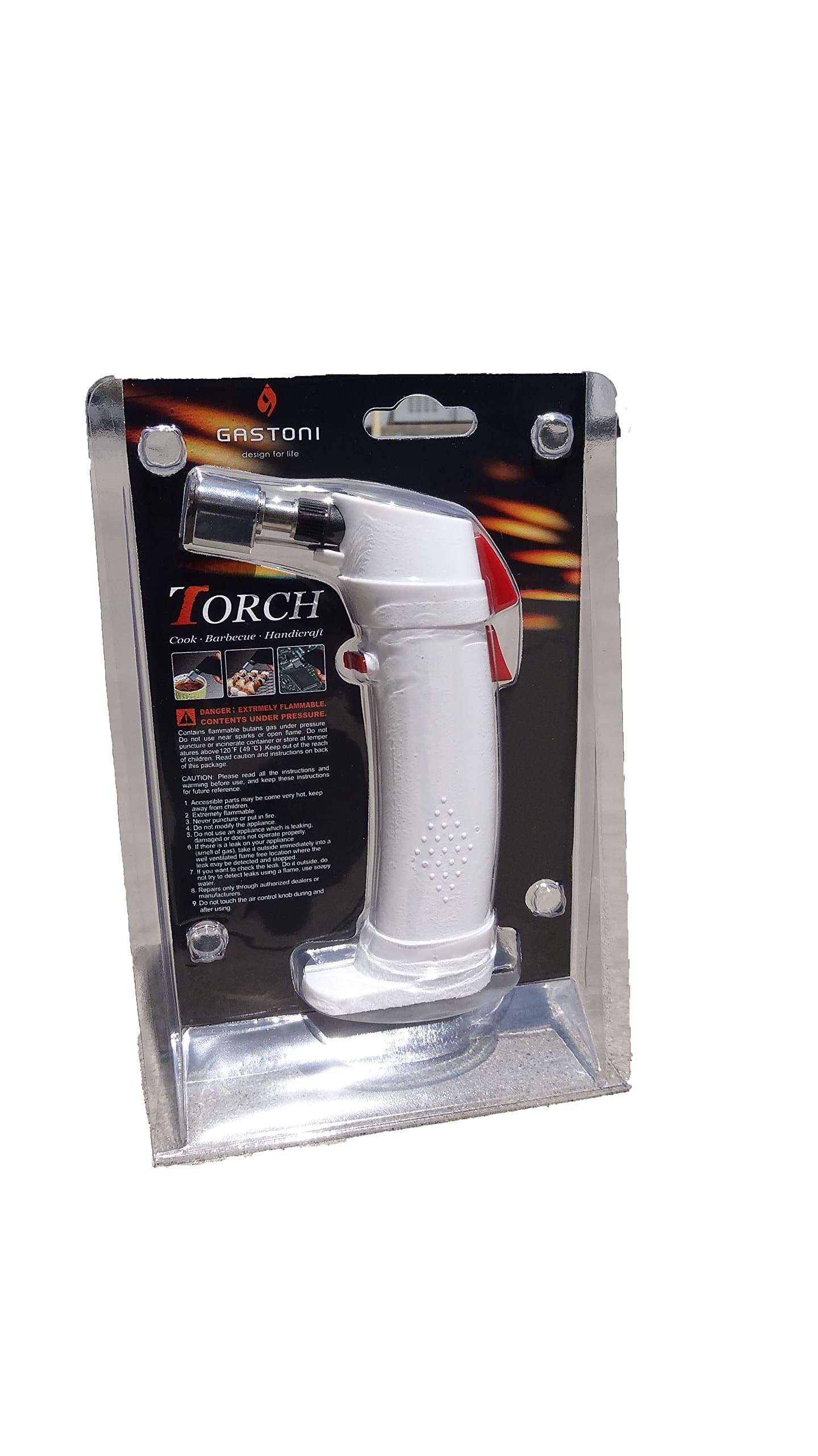 Gastoni Refillable Gas Torch with High Impact White Plastic, 4 by 6.5-Inch