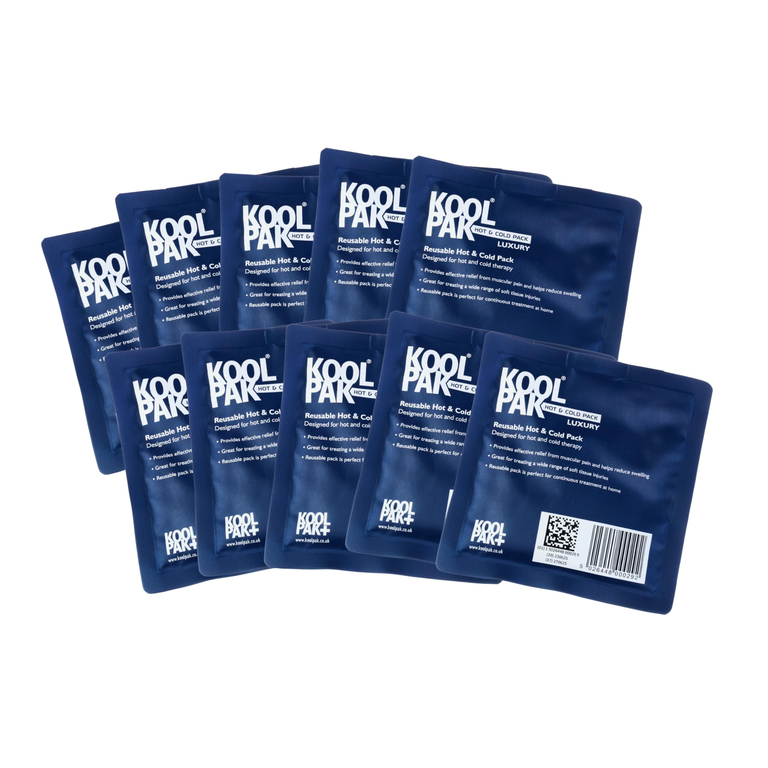 Koolpak 10 x Luxury Hot & Cold Packs 13 x 14cm – Reusable Ice Packs for Injuries – Soft Nylon Gel Ice Pack – Flexible Cold Pack for Sprains Strains Swelling – Cold Compress for First Aid & Recovery