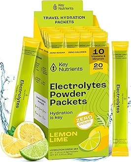 KEY NUTRIENTS Electrolytes Powder Packets 20 Pack - No Sugar, Refreshing Lemon Lime, Hydration Packets with Electrolyte Powder for Refreshing Electrolyte Drink Mix Packets - Zero Calories