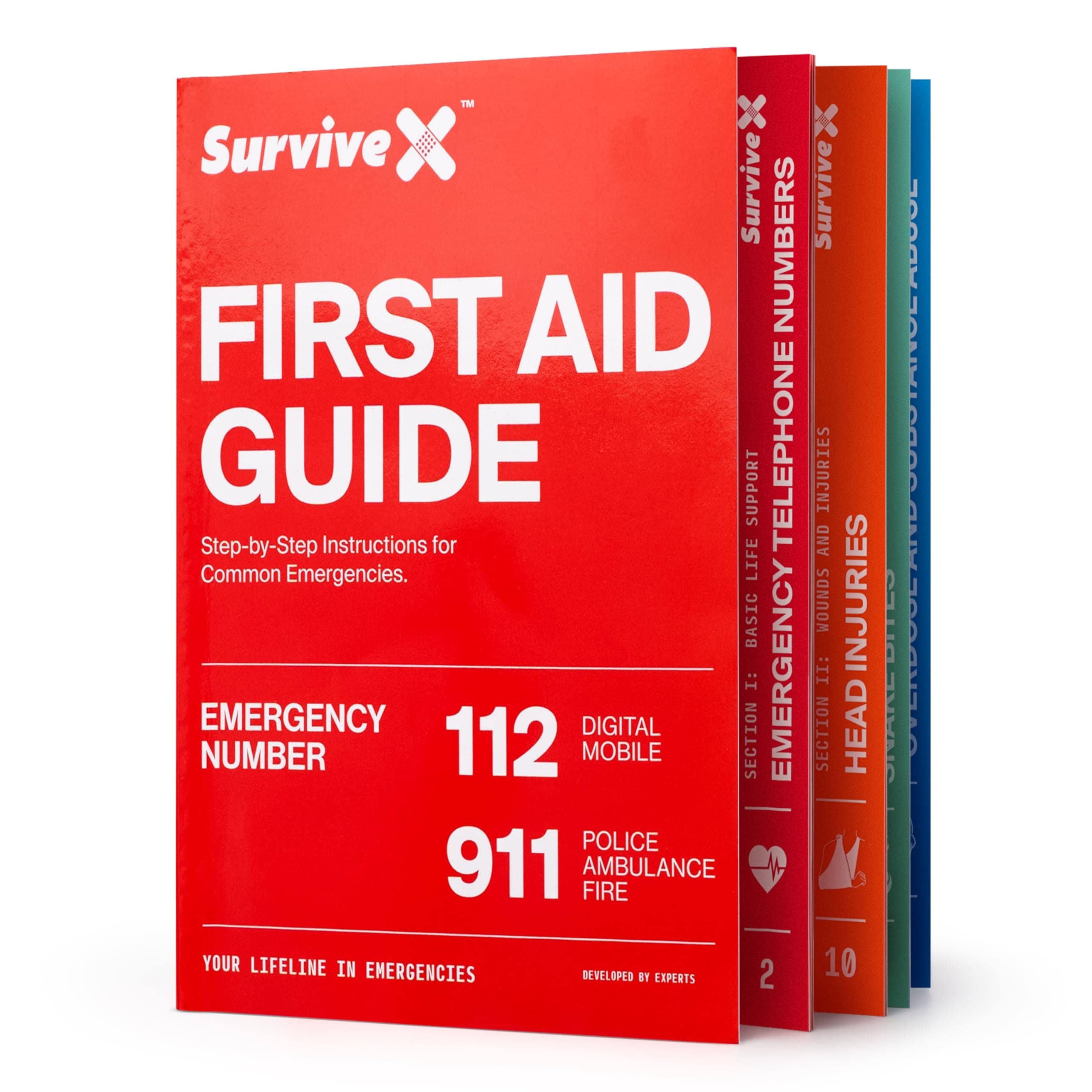 SurviveX First Aid Guide Booklet, Step-by-Step Instructions for Common Emergencies