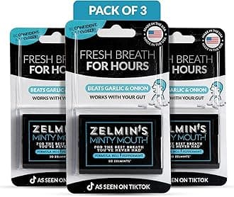 - Zelmin's Minty Mouth Breath Freshener - (3 Pack) Long Lasting Bad Breath Treatment for Adults, Instant Freshness Helps with Dry Mouth, Natural Breath Mints for Travel, Alcohol-Free, Keto, Gluten-Free