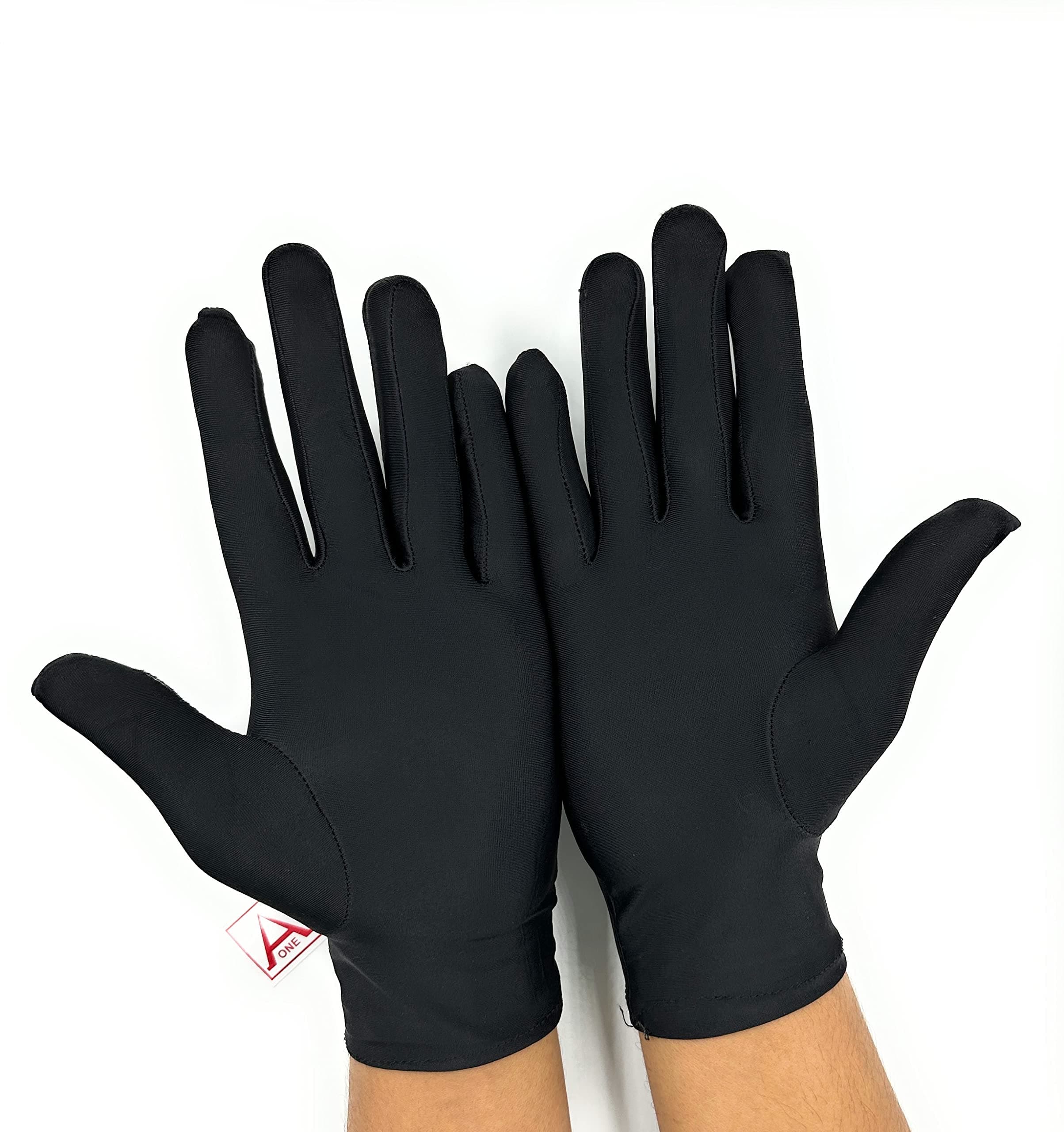 Aone Microfiber Hand Gloves Lint Free Black 1 Pair Anti-Smear, Anti-Fingerprint Quality Check & Scratch-Free Handling for Jewellery/Diamond/Gemstone, Watch Boutique, Driver, Sun & Dust Protection