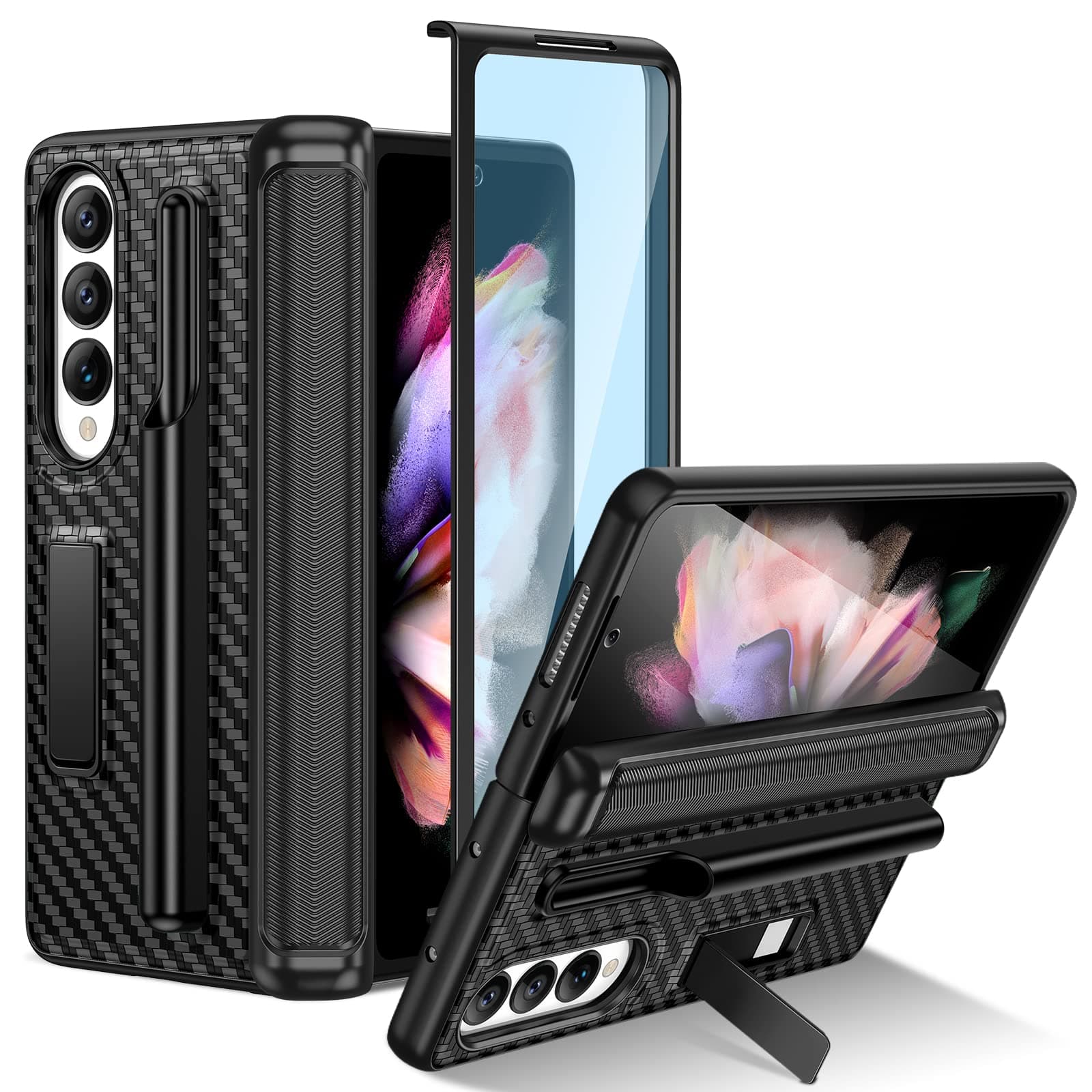 HWeggo for Samsung Galaxy Z Fold 4 Case with S Pen Holder and Kickstand,Samsung Z Fold 4 Case with Front Screen Protector,Hard PC Shockproof Anti-Scratch Hinge Coverage Protective Cover