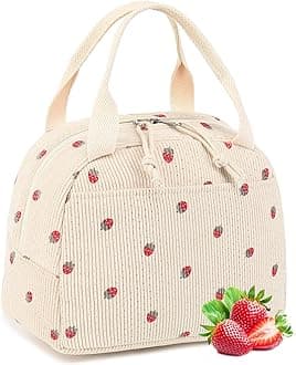 LEDAOU Lunch Box for Women Insulated Lunch Bag Corduroy Lunch Tote Bags Leakproof Cooler Lunchbox for Travel Work Picnic