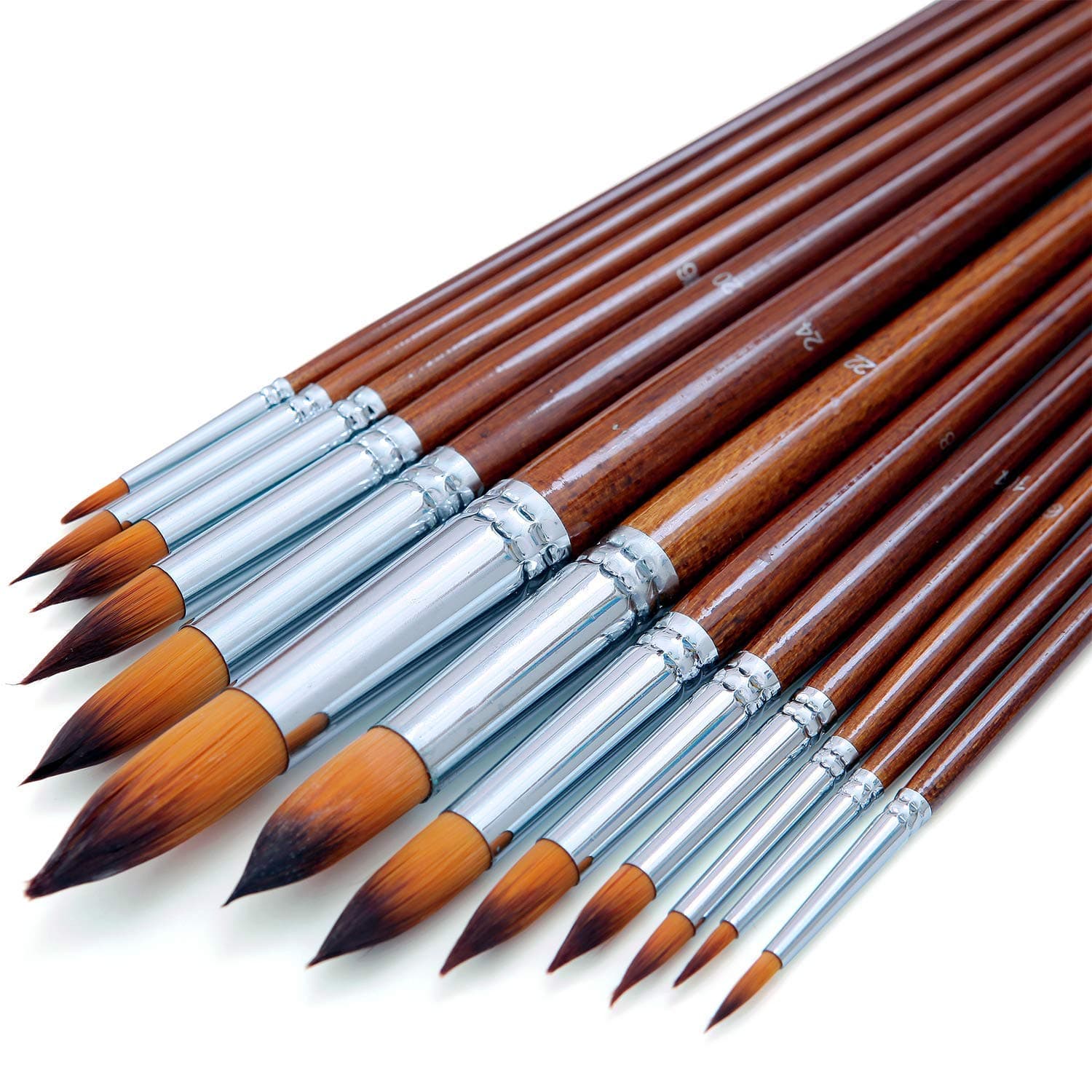 Artist Watercolor Paint Brushes Set 13pcs - Round Pointed Tip Soft Anti-Shedding Nylon Hair Wood Long Handle