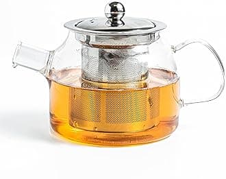 Sipologie Inspire Tea Pot With Infuser 400Ml,Glass Tea Kettle For Gas Stove,Flame Proof Glass Kettle For Tea,Fine Mesh Stainless Steel Infuser,Grey