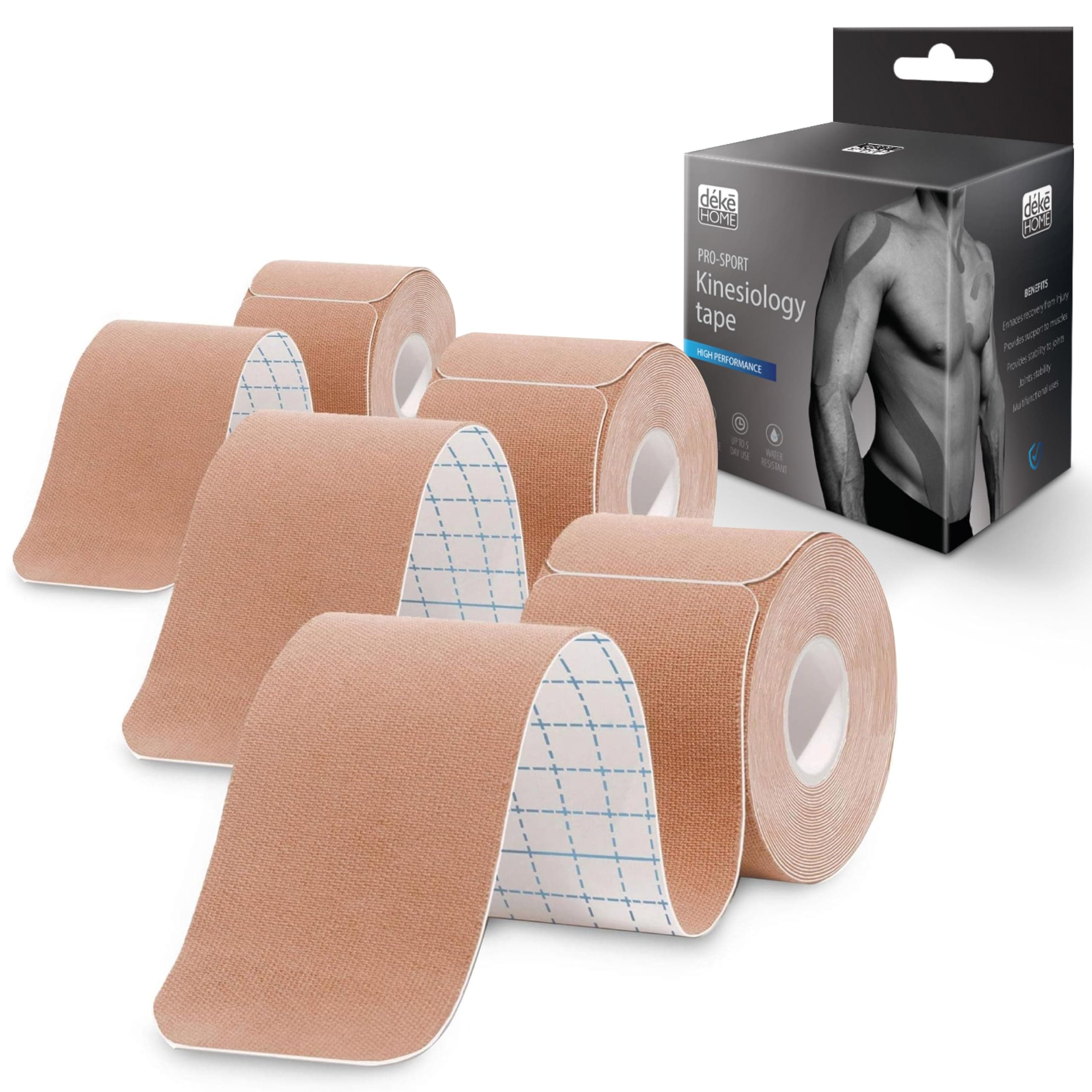 Deke Home - Kinesiology Tape Precut Strips (3 Pack), 20 Strong Adhesive 10in Elastic Strips, Waterproof Athletic Tape for Injuries, Knee, Ankle, Muscle, Joint, Latex-Free
