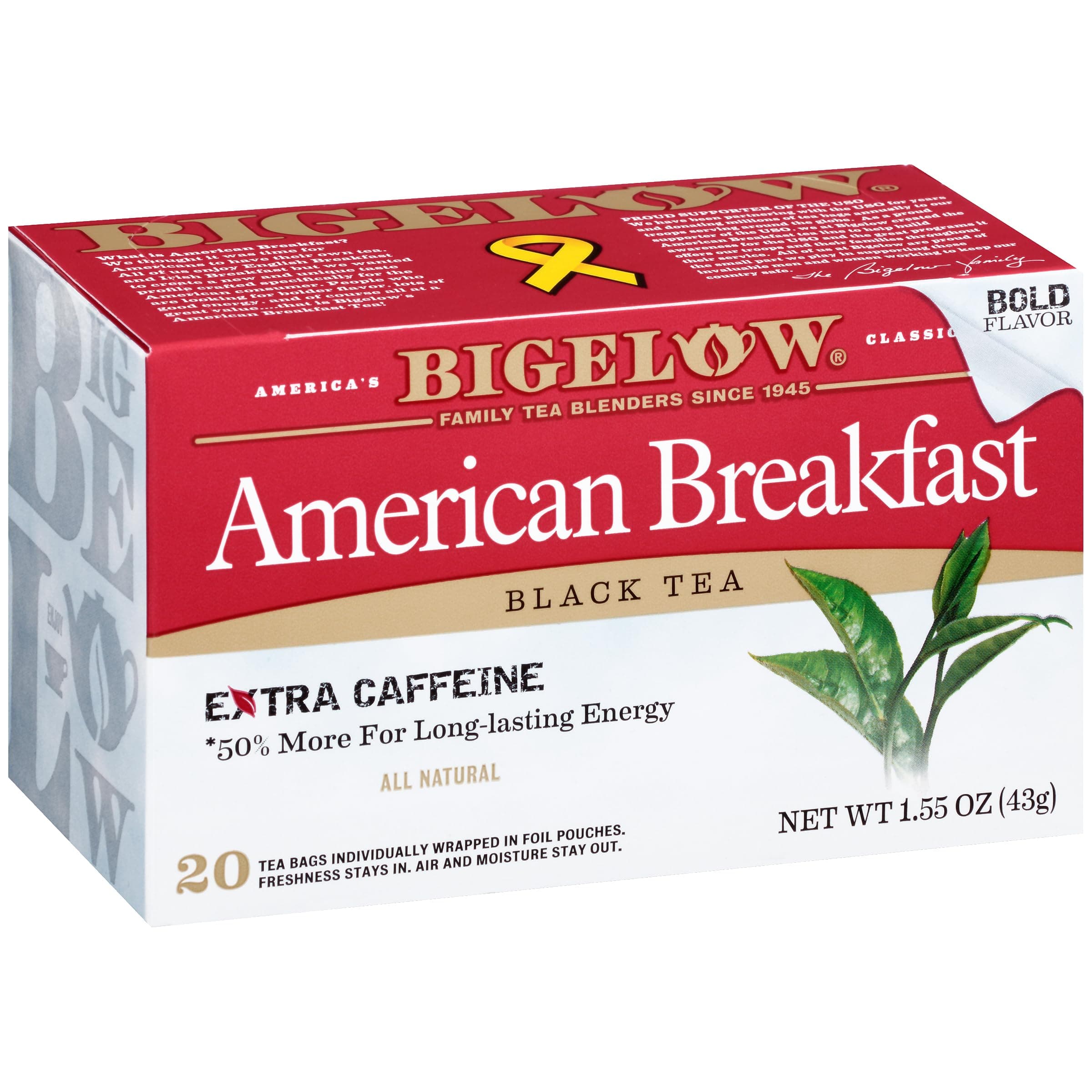 Bigelow Tea American Breakfast Black Tea Bags, Caffeinated Tea, 20 Count Box (Pack of 6), 120 Total Tea Bags Total