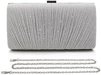 Pahajim Clutch Bags for Women Glitter Evening Bag Sparkly Handbags Bridal Shoulder Bags Ladies Sequin Chain Crossbody Bag for Wedding, Party, Date, Prom (Silver)