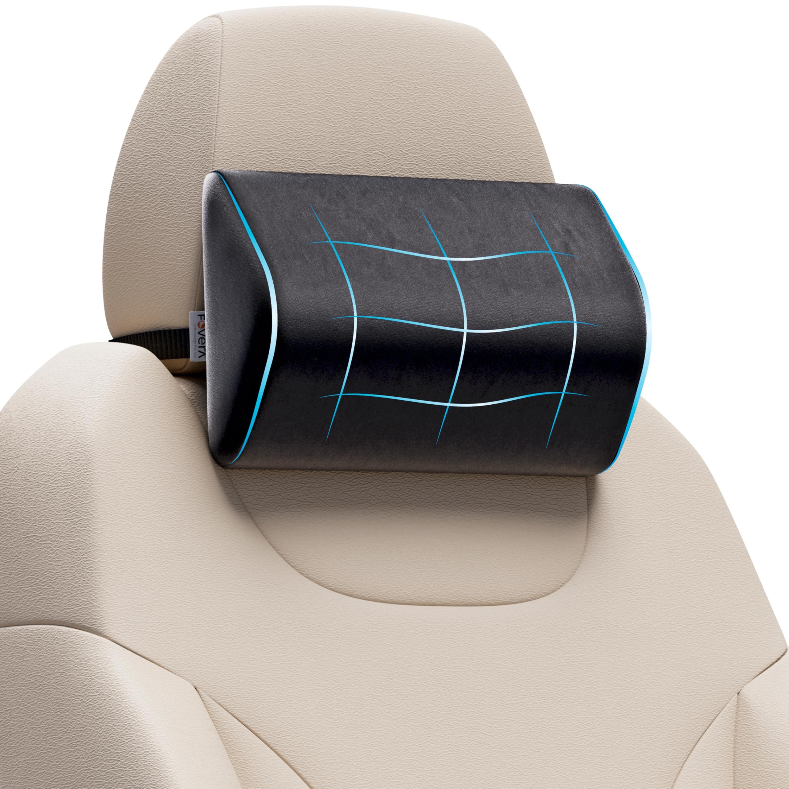 FOVERA Memory Foam Car Back & Seat Cushion Combo Pack | Driving & Daily Commute | for Back Pain, Tailbone Sciatica Pain Relief, for All Cars (Black) (Black (pack of 1), Neck Rest (Standard))