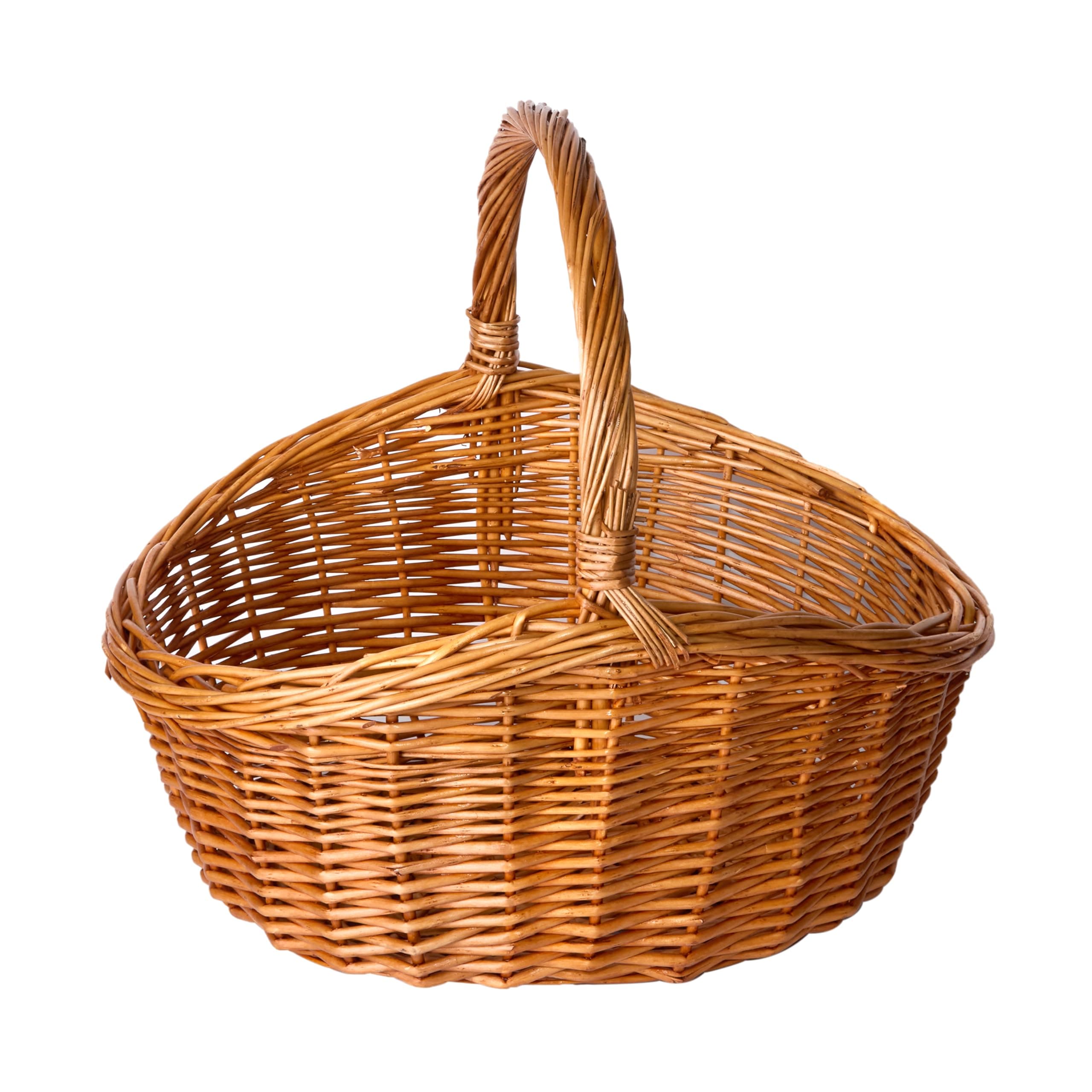 Oval Traditional Wicker Shopping High Handle Basket Storage Basket (Large)