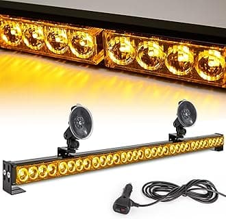Emergency Light Bar 35.5 Inch 13 Flash Patterns 32 Led Warning Lights Traffic Advisor Bar Yellow Strobe Safety Lights with Cigar Lighter (35. 5 Inch, Amber Yellow)