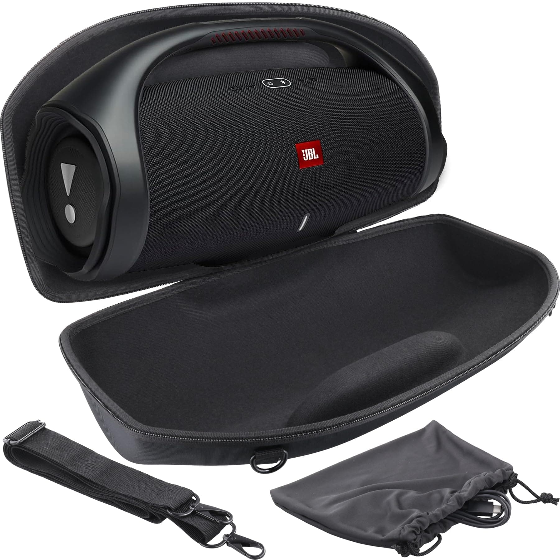 co2CREA Hard Travel Case with Mini Accessory Pouch and Shoulder strap For JBL Boombox 2 Bluetooth Speaker (black case+mini Accessory bag+shoulder strap)