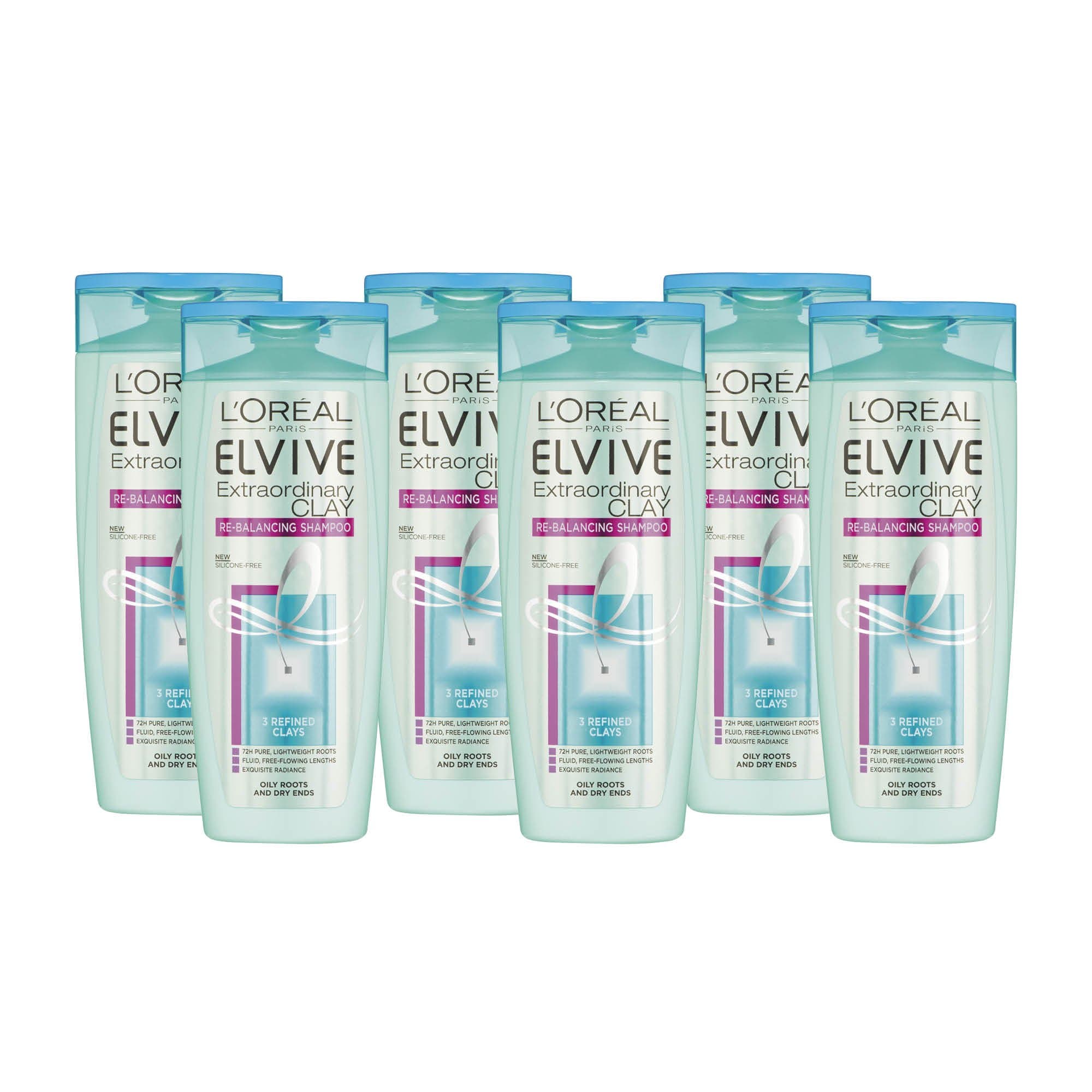 L'Oreal Elvive Extraordinary Clay Re-Balancing Shampoo 400ml Pack of 6