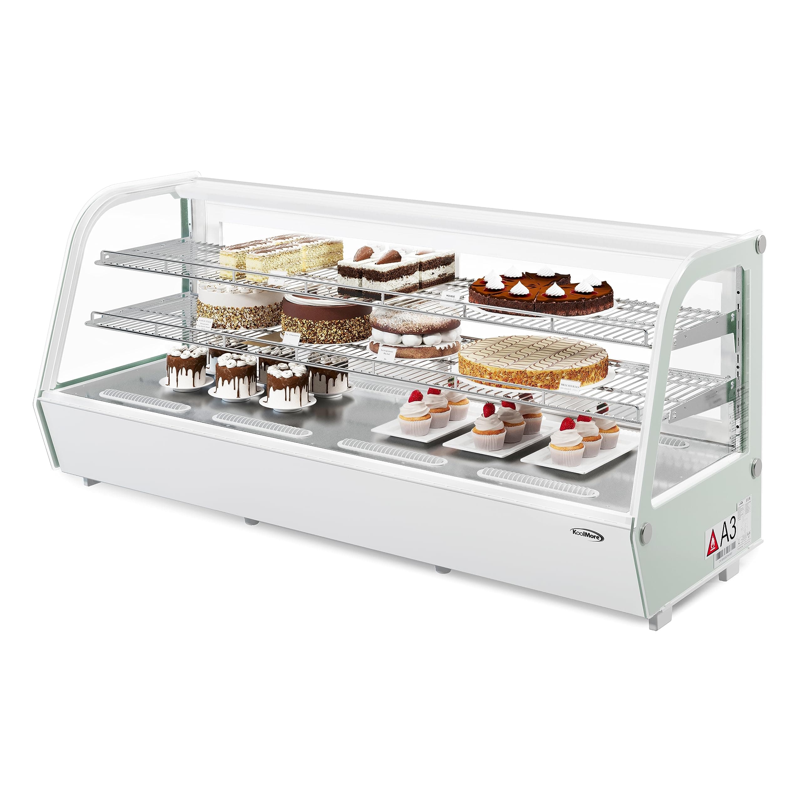 KoolMore 60 in. Refrigerated Bakery Display Case with Clear Glass Front, Sliding Rear Doors, LED Lighting, Adjustable Temperature, and Dual Shelving for Baked Goods in White, 8 cu. ft. (CDC-8C-WH)
