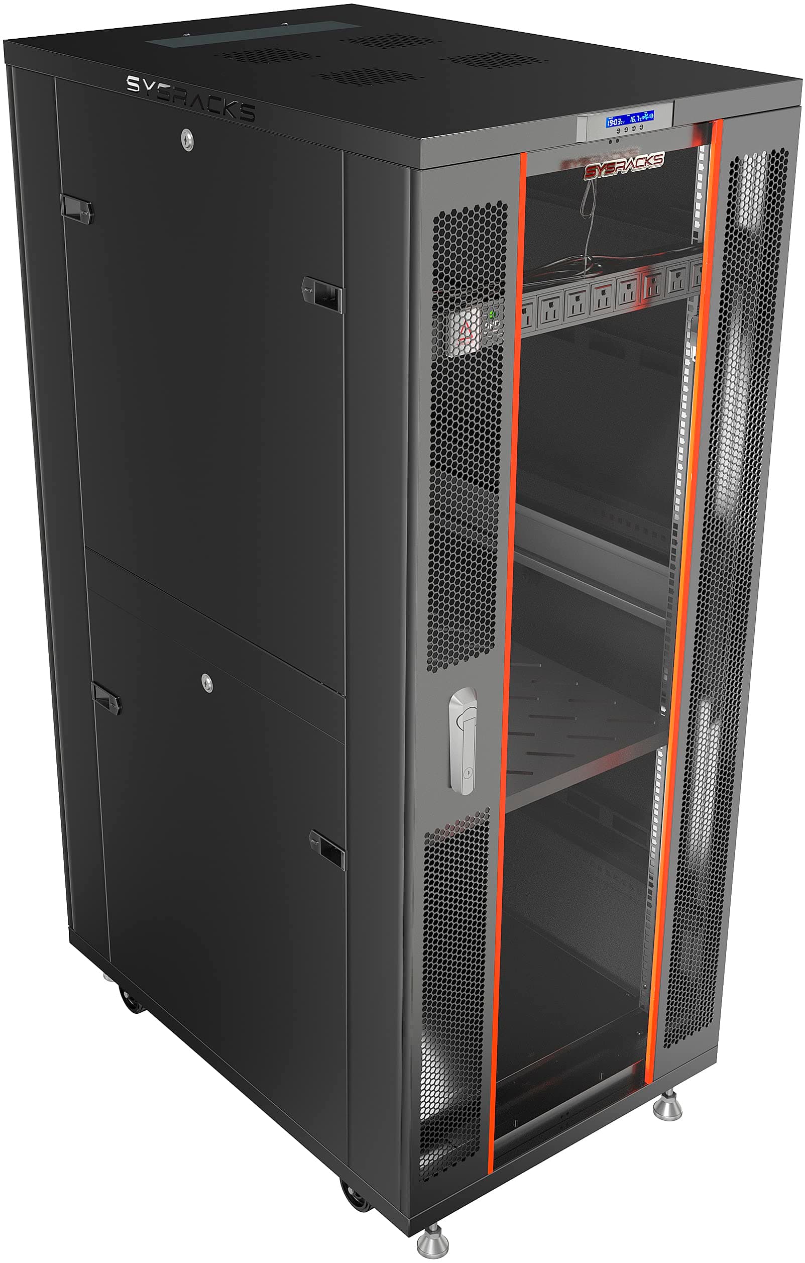 42U Server Rack Cabinet, 19” Floor Standing Enclosed Network Cabinet, 39” Deep IT Rack with Glass Door, 4 Fans, Temperature Control, PDU, Shelf