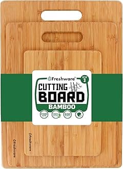 Freshware Bamboo Cutting Board Set of 3, Wooden Cutting Boards for Kitchen, Knife Friendly Food Grade Chopping Board, Lightweight with Hanging Hole for Easy Storage