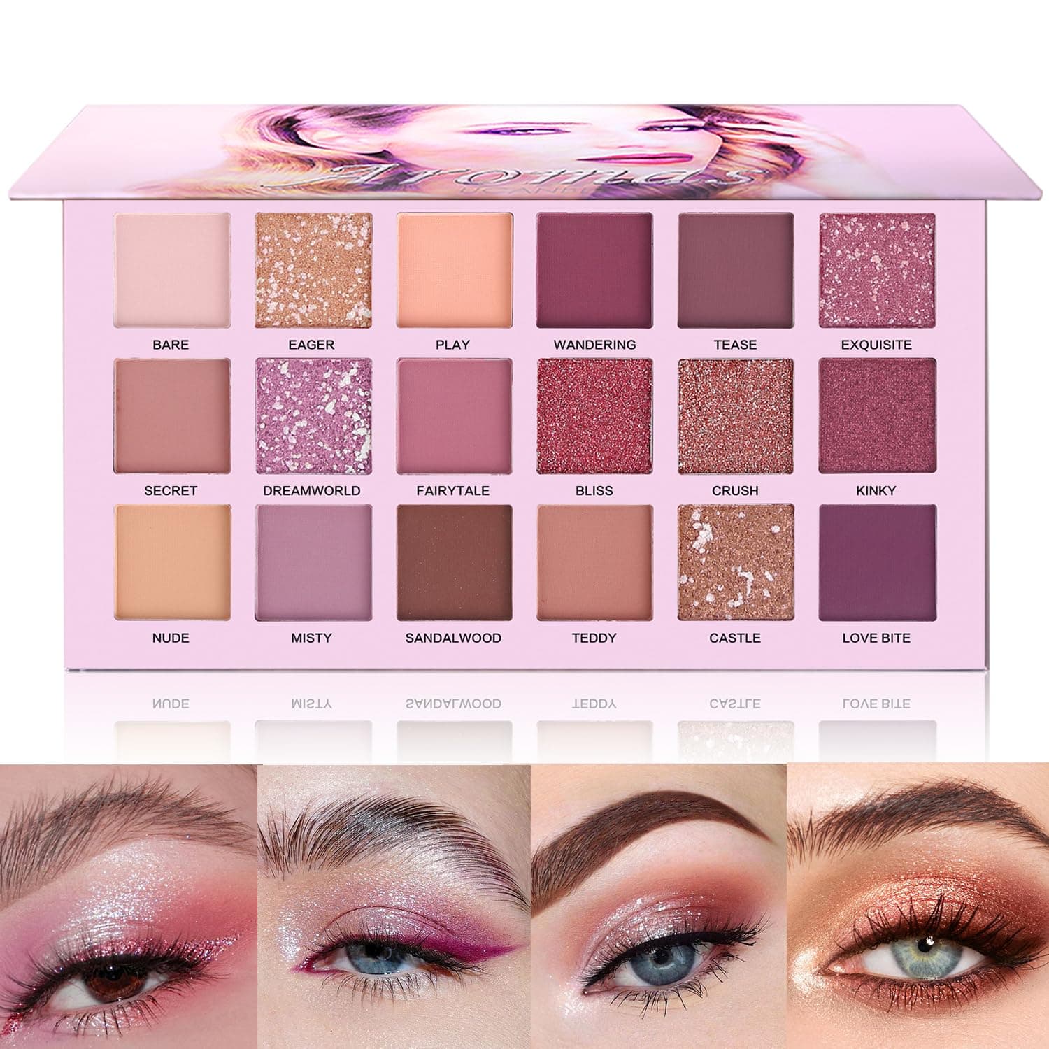 Ucanbe 18 Colors Aromas Nude Long Lasting Multi Reflective Shimmer Matte Glitter Pressed Pearls Eye Shadow Palette
