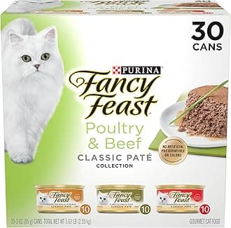 Purina Fancy Feast Grain Free Pate Wet Cat Food Variety Pack, Poultry & Beef Collection - 3 oz. - 30 Cans (Pack of 1)