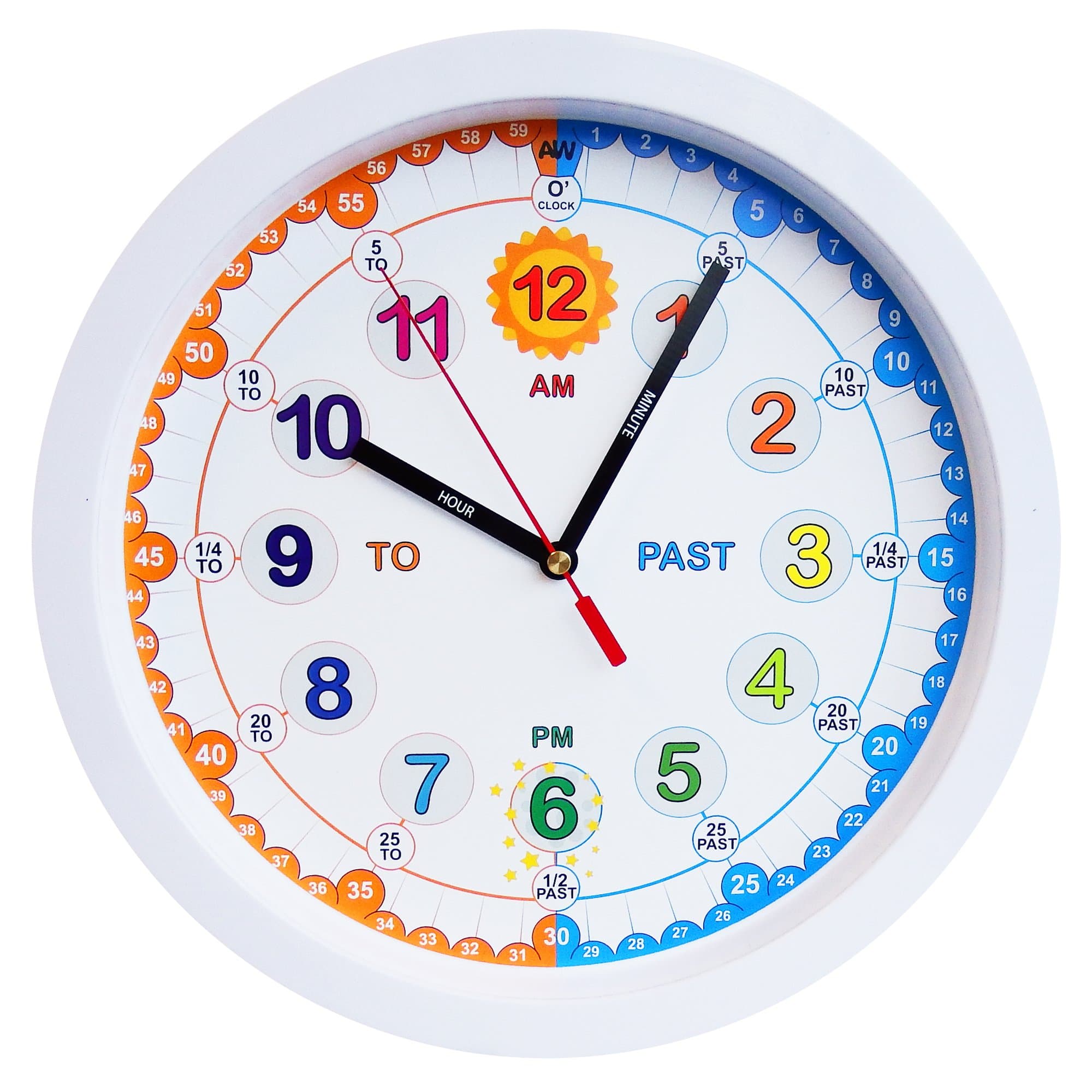 Amonev Time Teacher Children Wall Clock With Silent Movement. 30 Centimeter Diameter