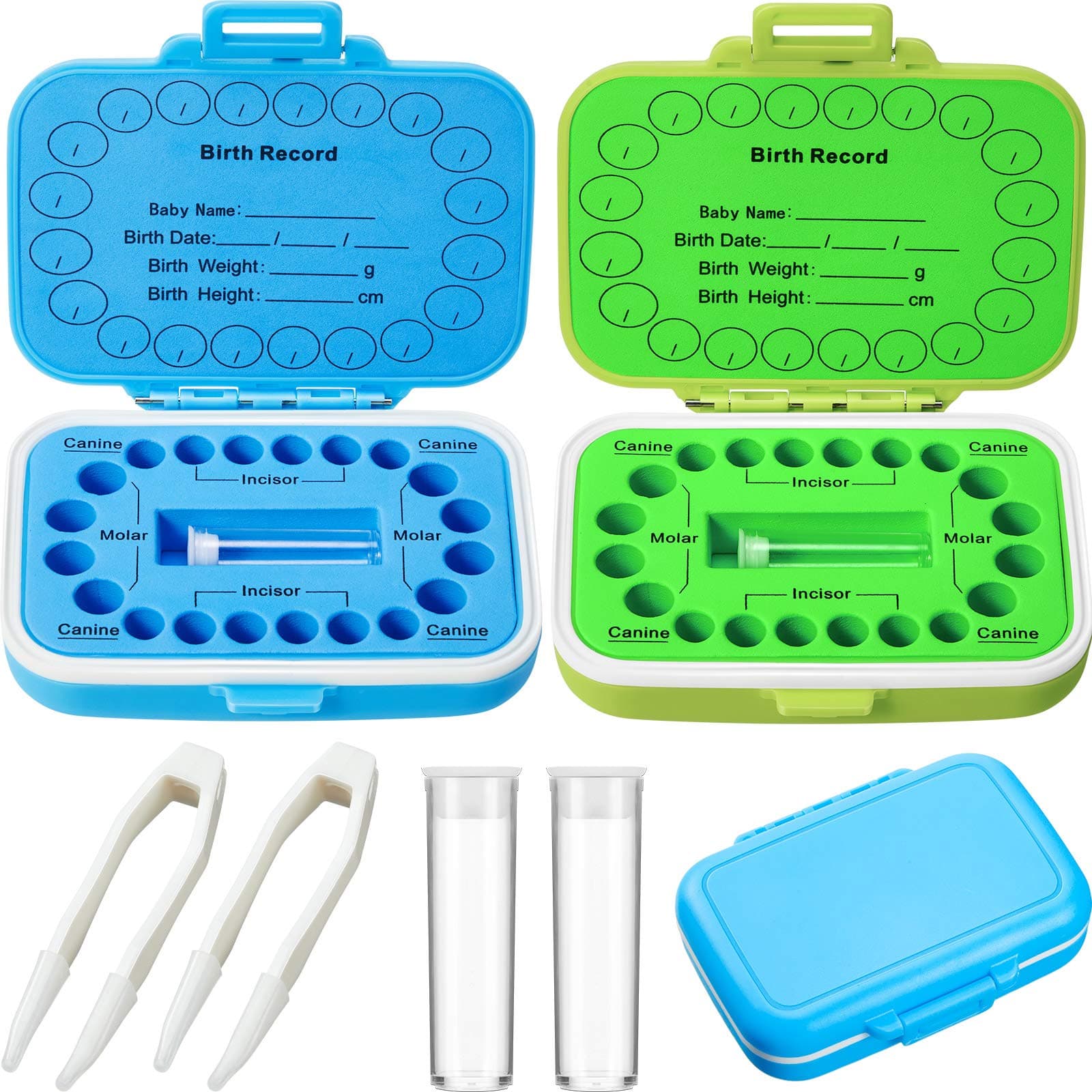 Jetec 2 Pieces Baby Teeth Keepsake Box PP Tooth Fairy Box Kids Tooth Storage Holder Organizer for Lost Teeth Cute Kids Deciduous Collection to Keep the Childhood Memory(Green and Blue)